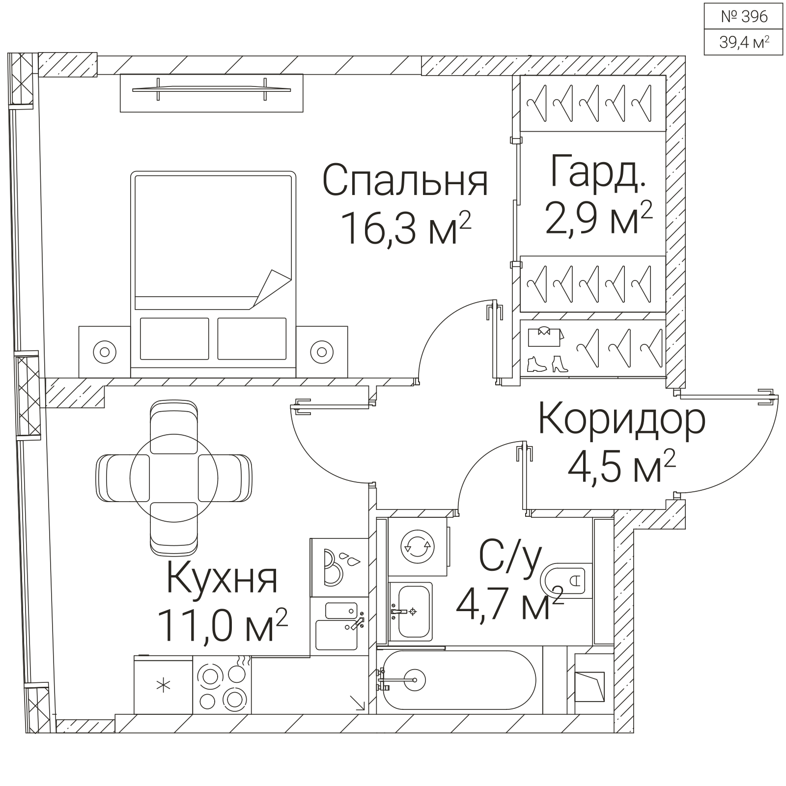 Официальная планировка SEZAR FUTURE, 39,4 м²