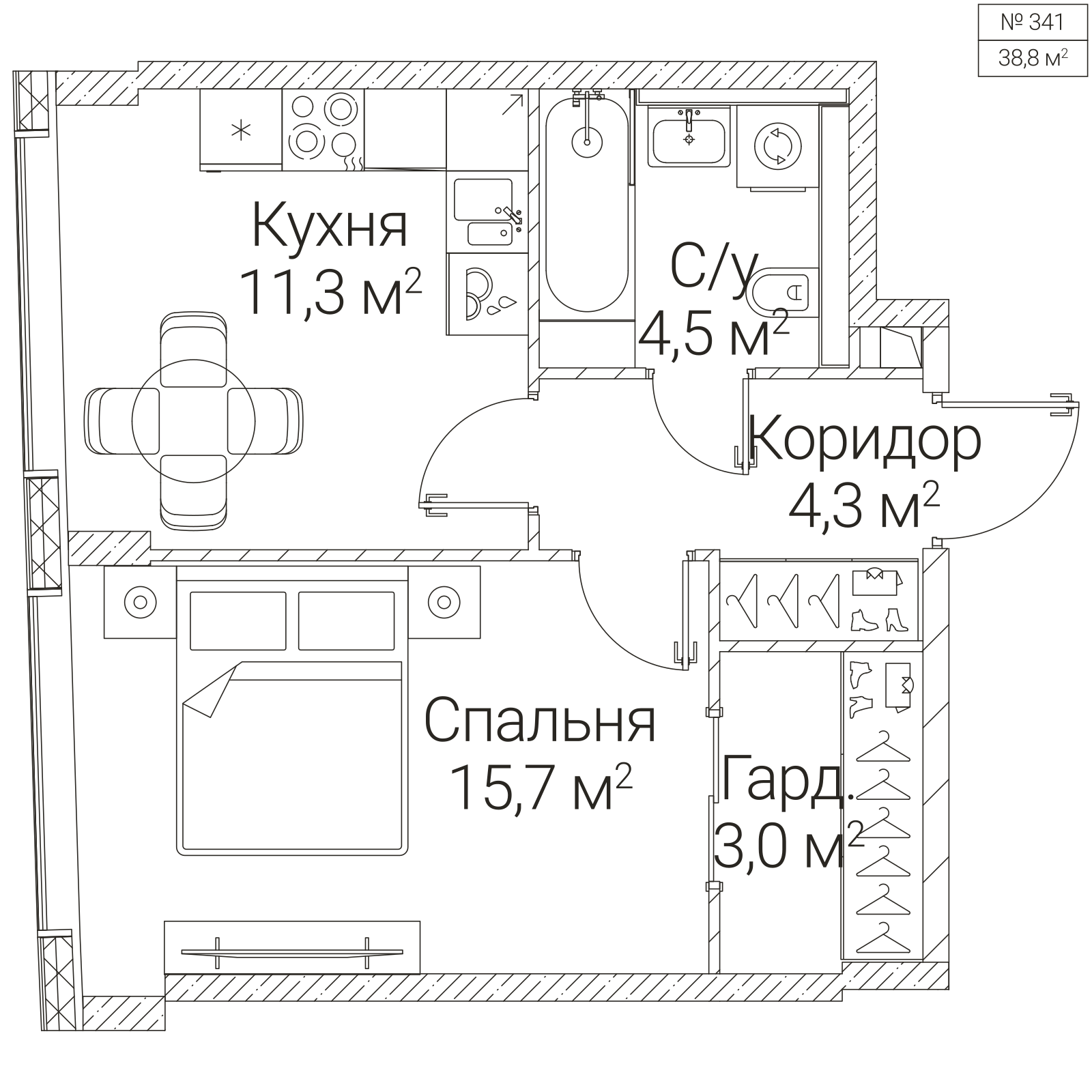 Официальная планировка SEZAR FUTURE, 38,8 м²