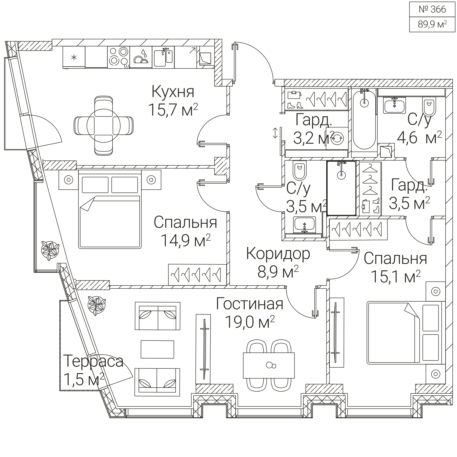 Официальная планировка SEZAR FUTURE, 88,9 м²