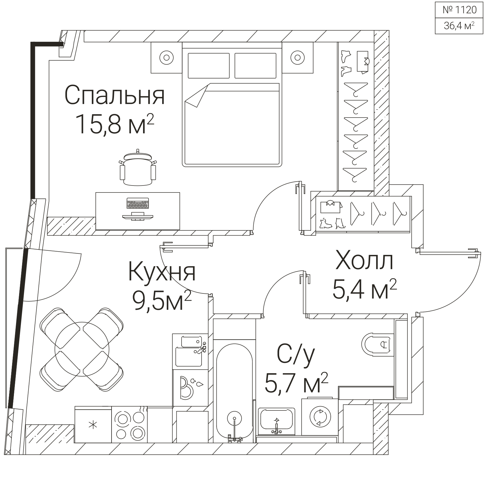 Официальная планировка SEZAR FUTURE, 36,4 м²