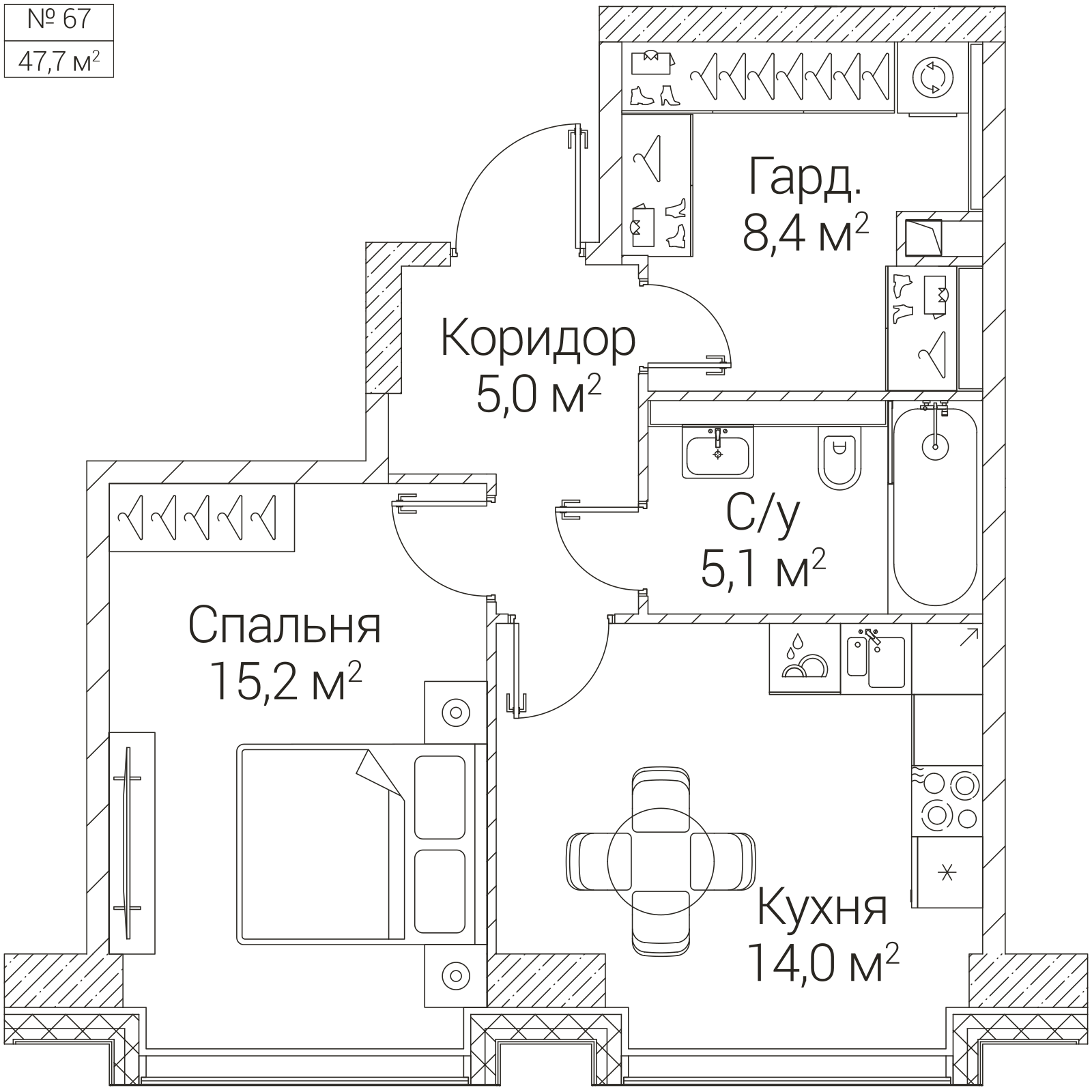 Официальная планировка SEZAR FUTURE, 47,7 м²