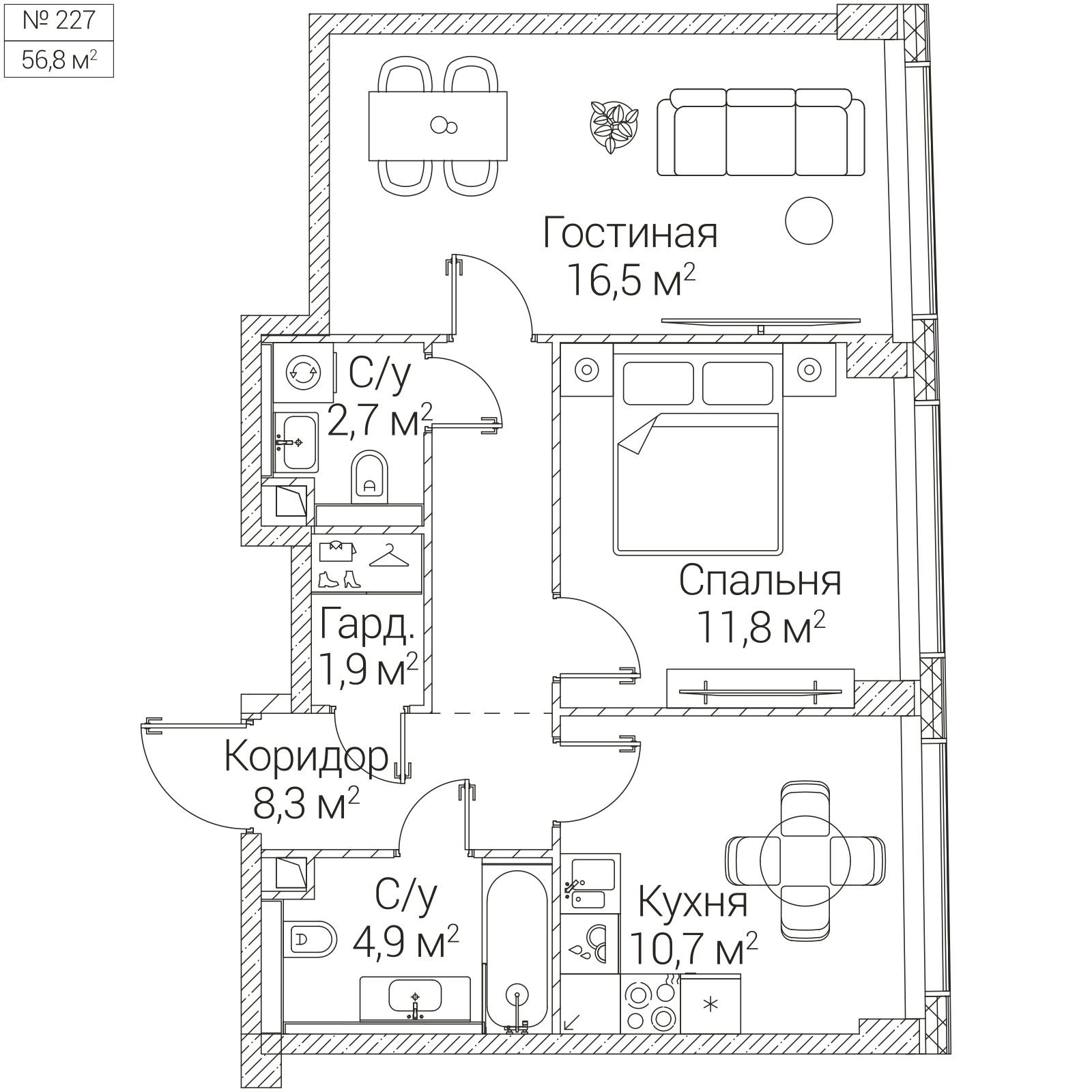 Официальная планировка SEZAR FUTURE, 56,8 м²