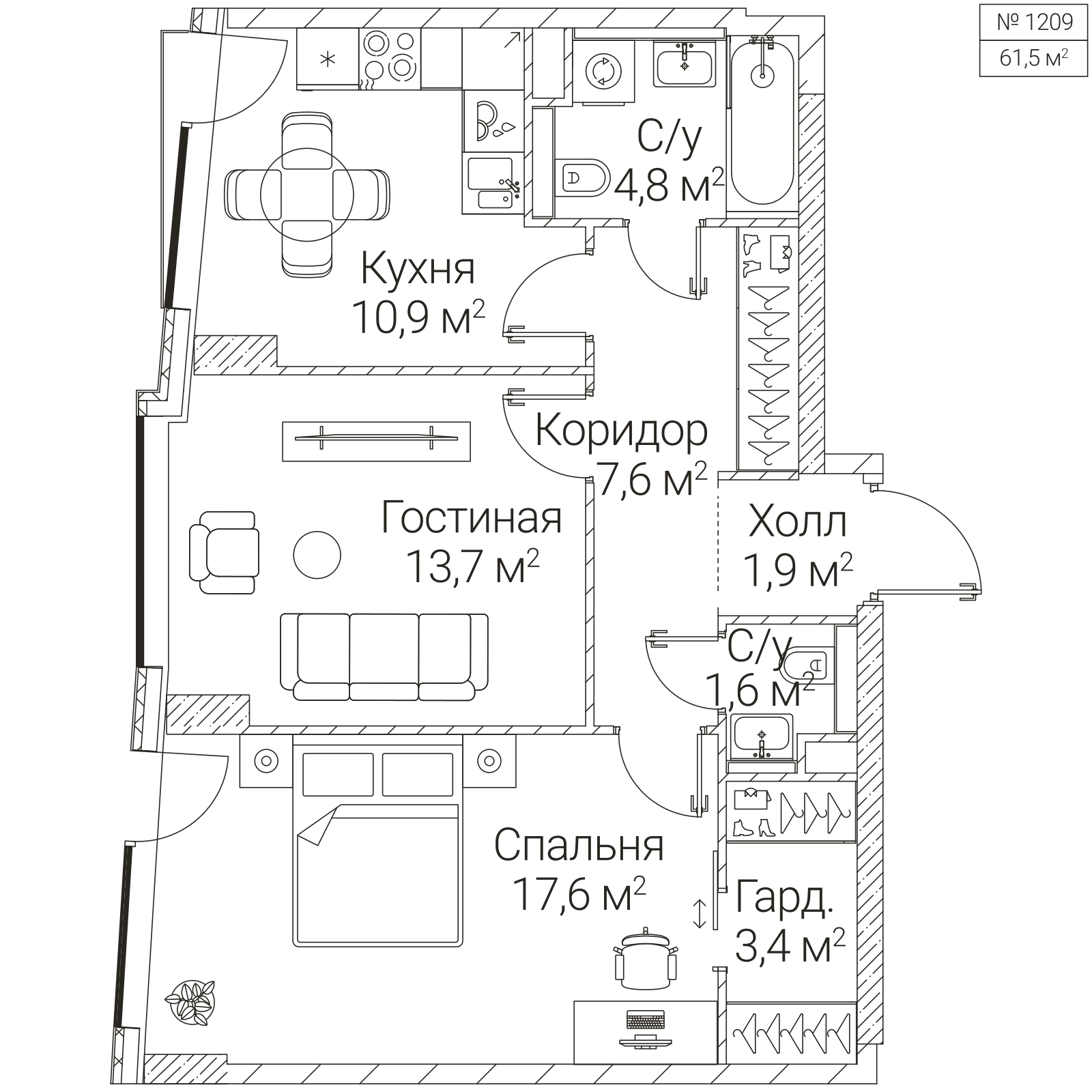 Официальная планировка SEZAR FUTURE, 61,5 м²