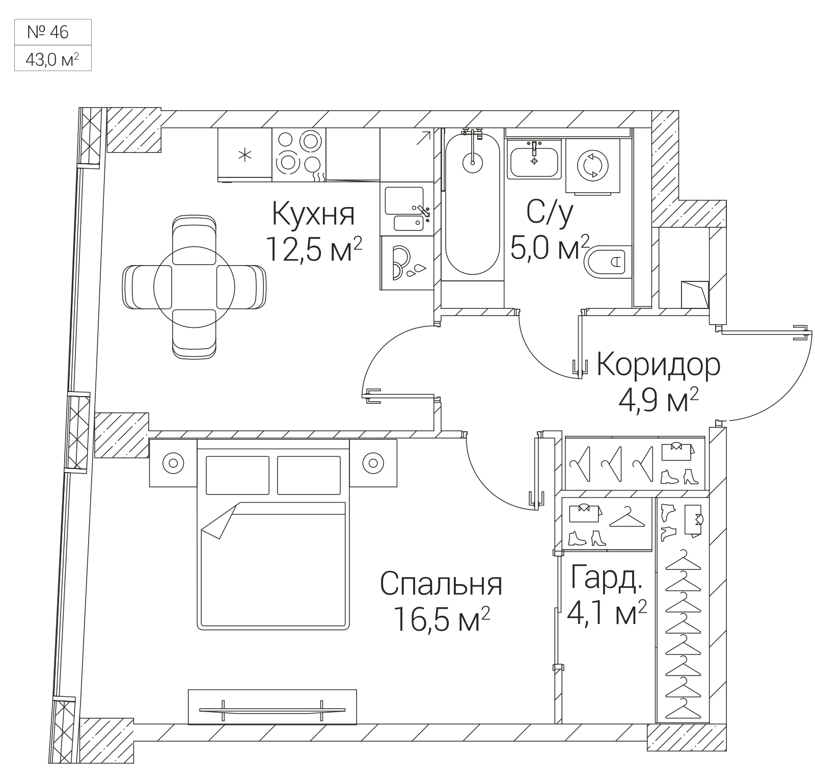 Официальная планировка SEZAR FUTURE, 43 м²