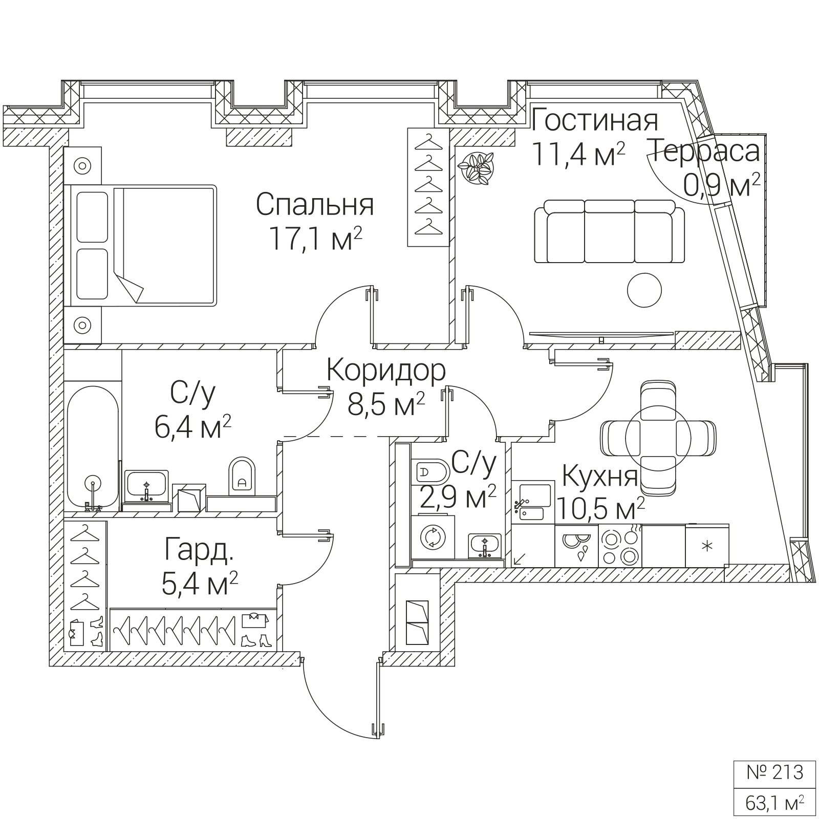 Официальная планировка SEZAR FUTURE, 62,5 м²