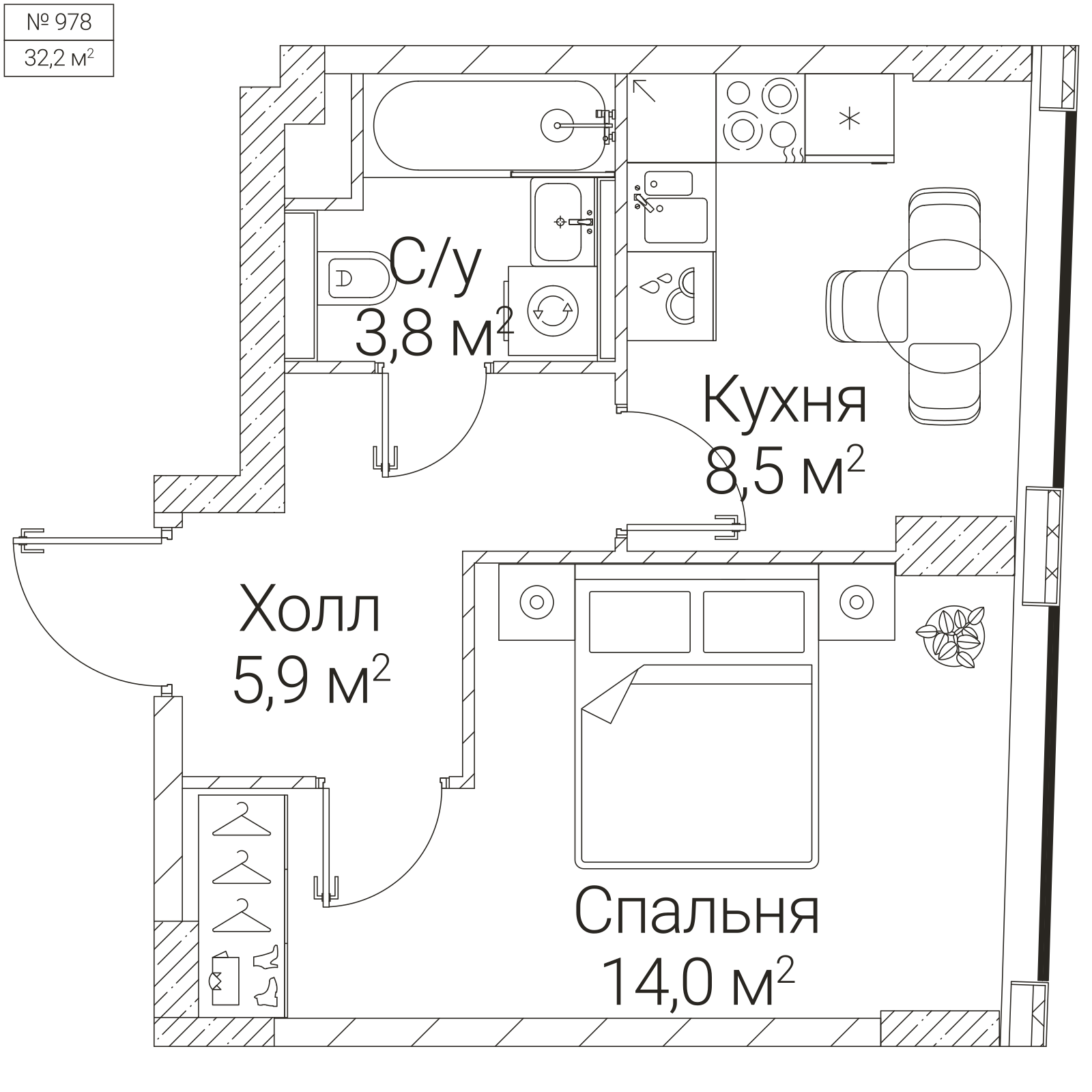 Официальная планировка SEZAR FUTURE, 32,2 м²