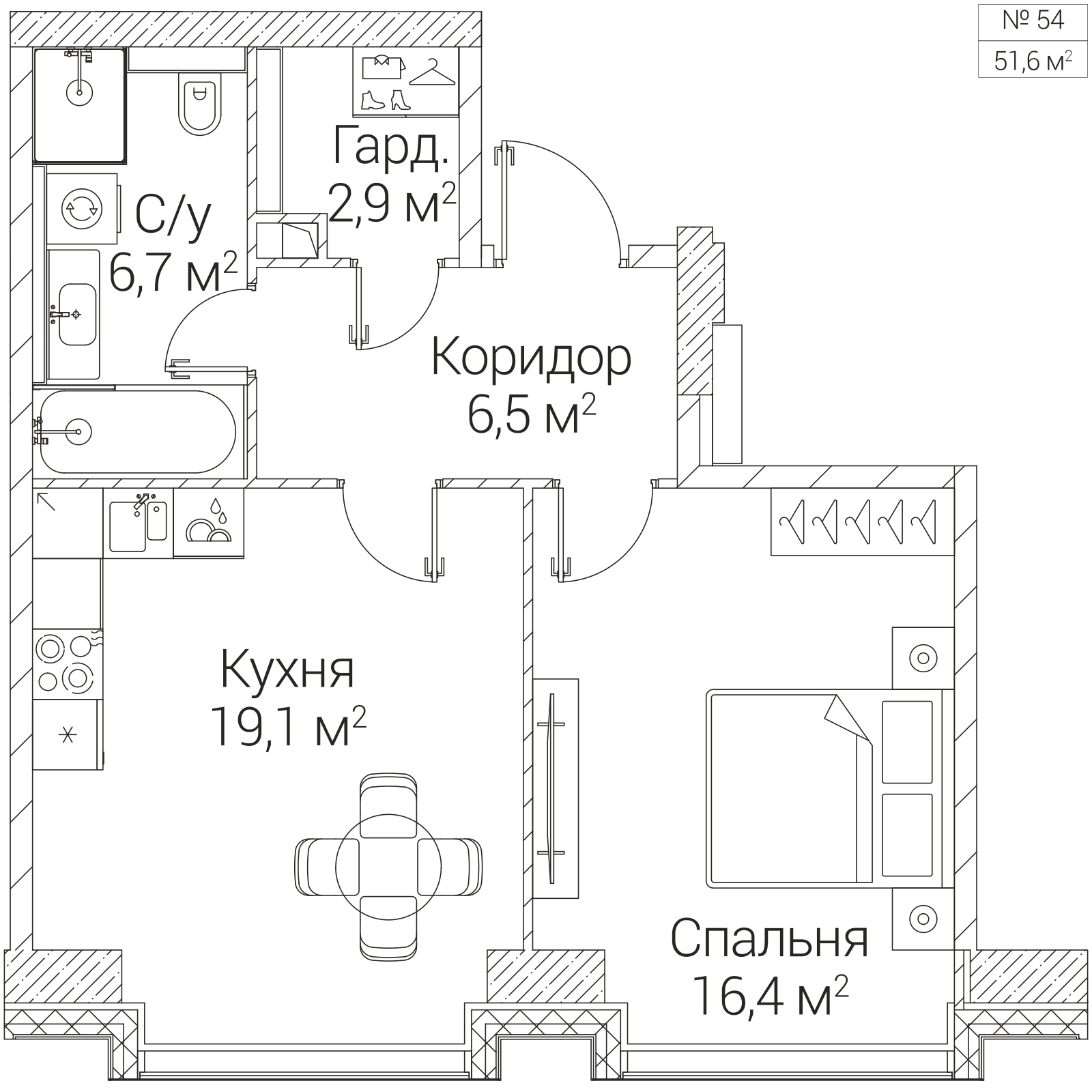 Официальная планировка SEZAR FUTURE, 51,6 м²