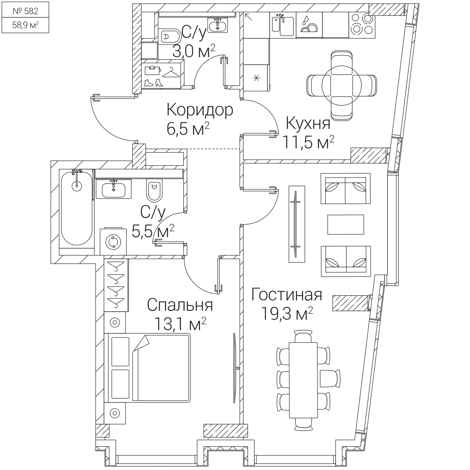 Официальная планировка SEZAR FUTURE, 58,9 м²