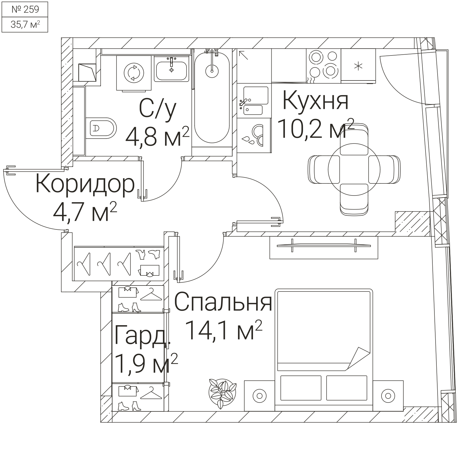 Официальная планировка SEZAR FUTURE, 35,7 м²