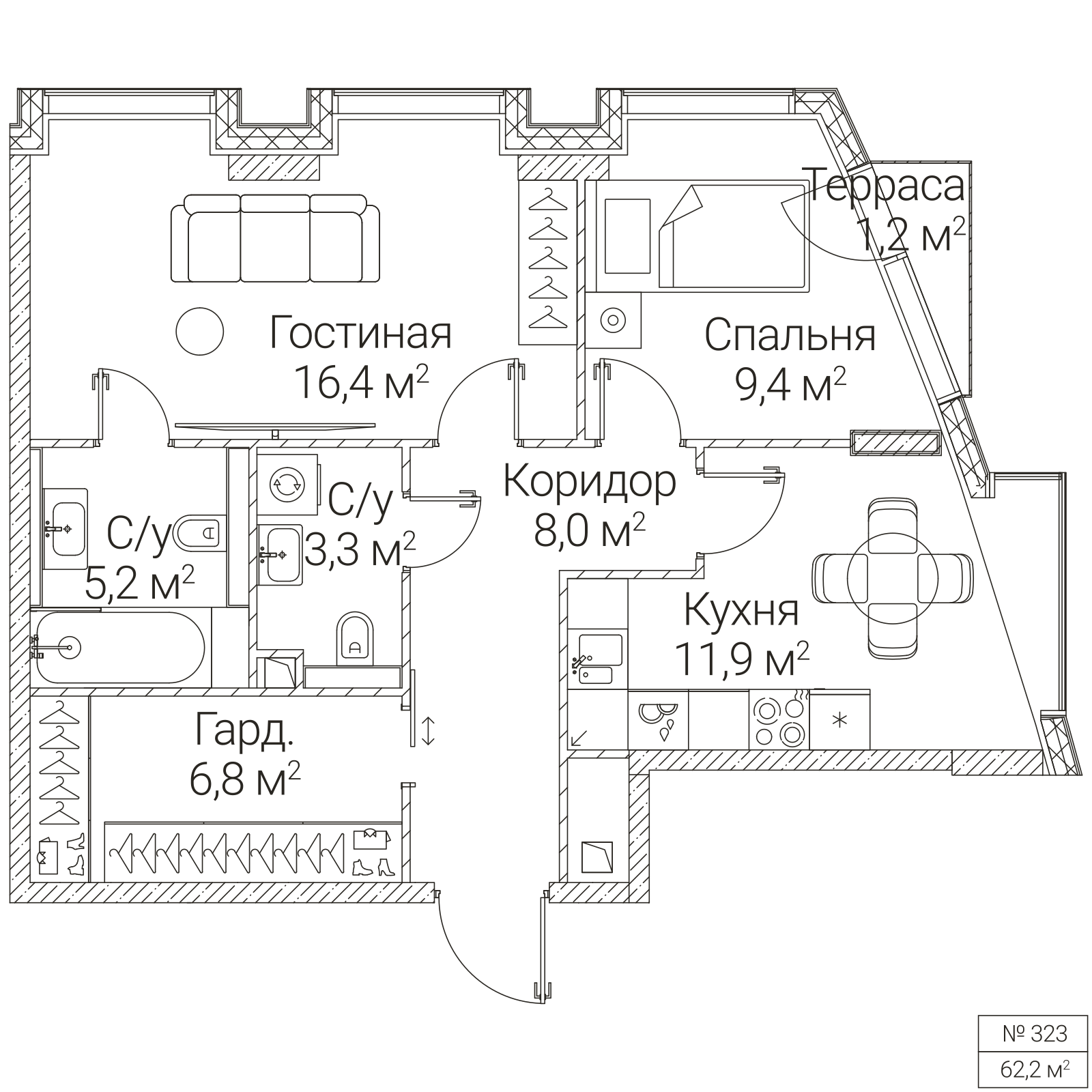 Официальная планировка SEZAR FUTURE, 61,4 м²