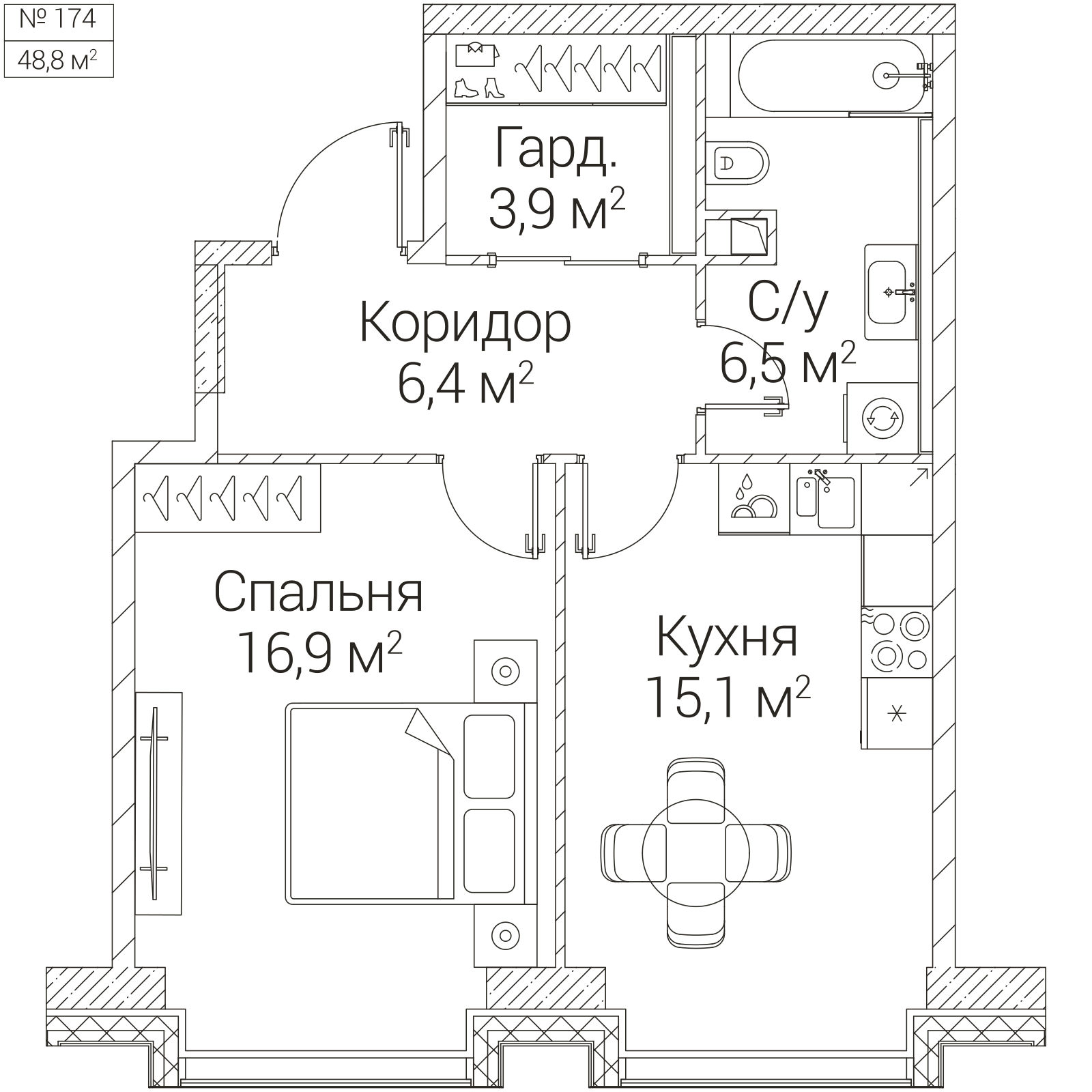 Официальная планировка SEZAR FUTURE, 48,8 м²