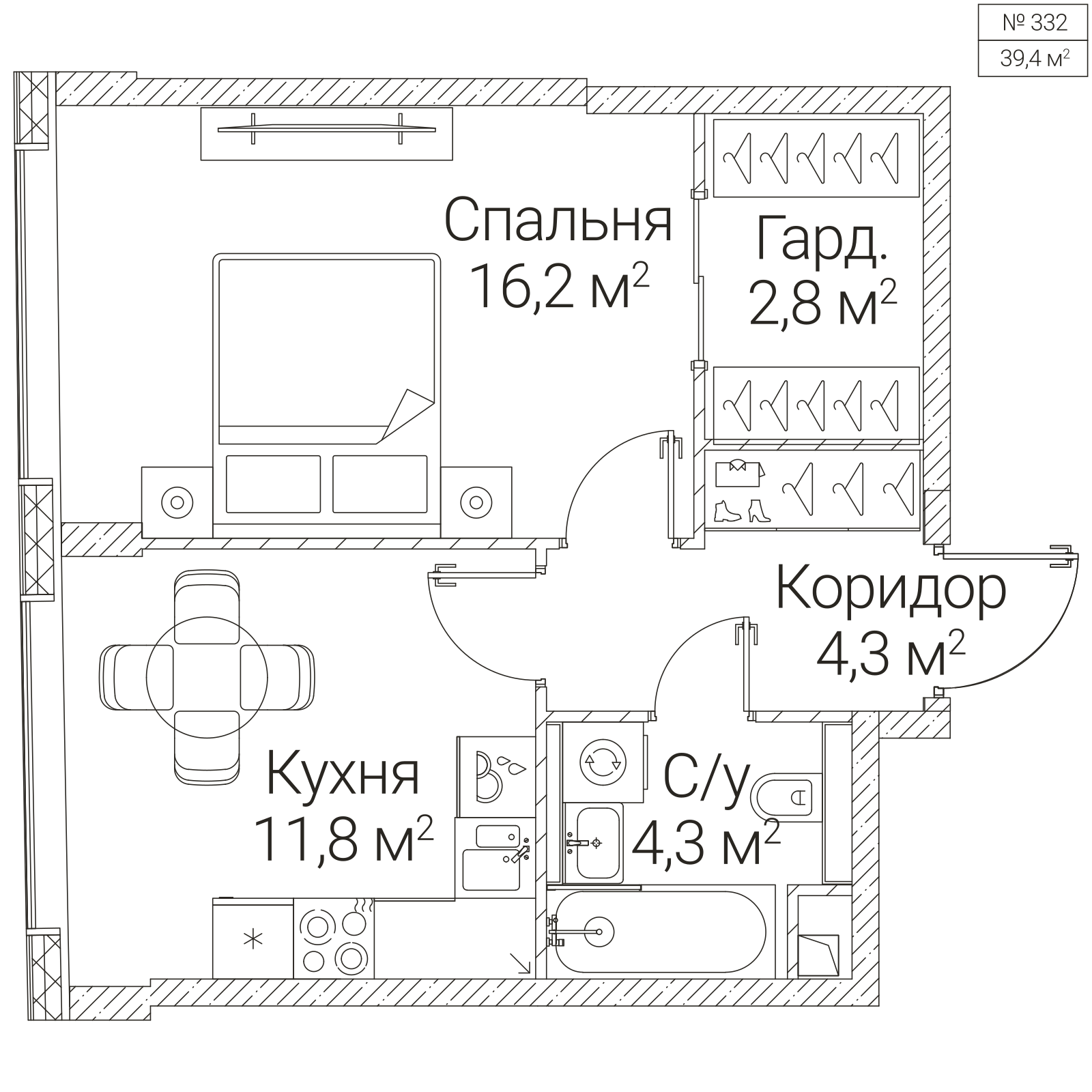 Официальная планировка SEZAR FUTURE, 39,4 м²