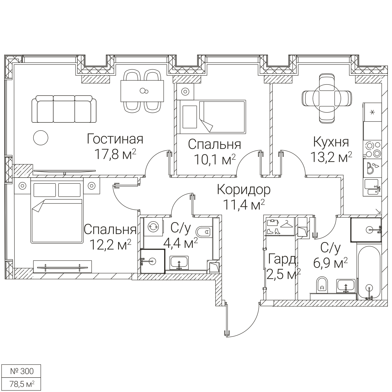 Официальная планировка SEZAR FUTURE, 78,5 м²