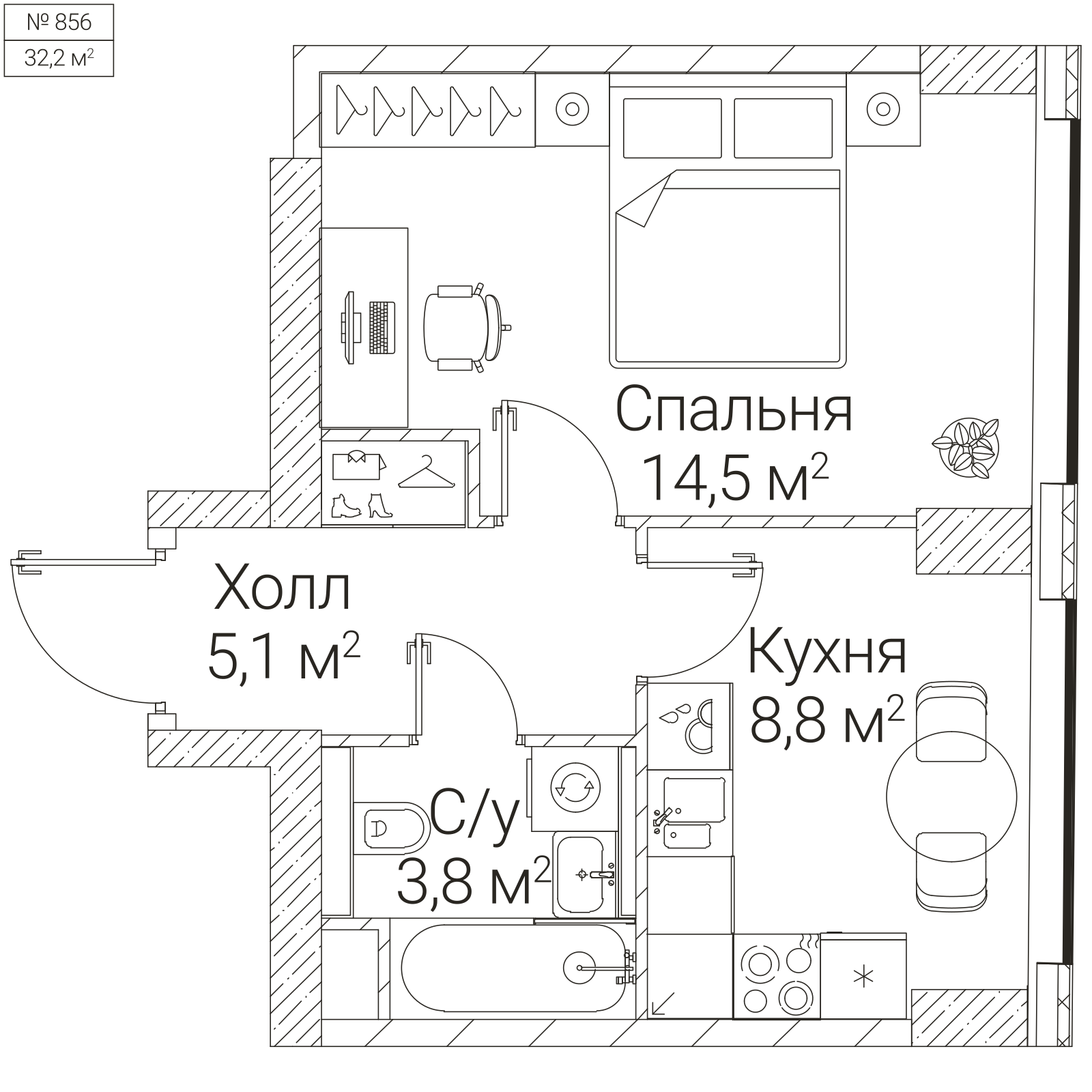 Официальная планировка SEZAR FUTURE, 32,2 м²