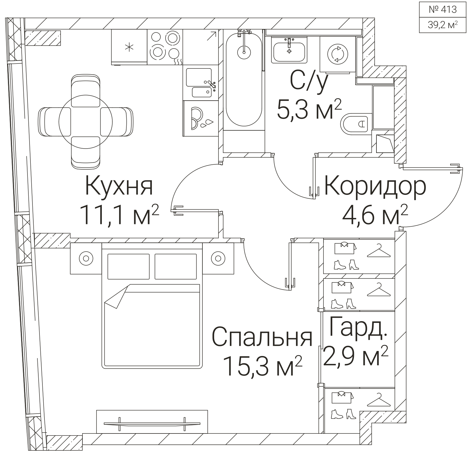 Официальная планировка SEZAR FUTURE, 39,2 м²