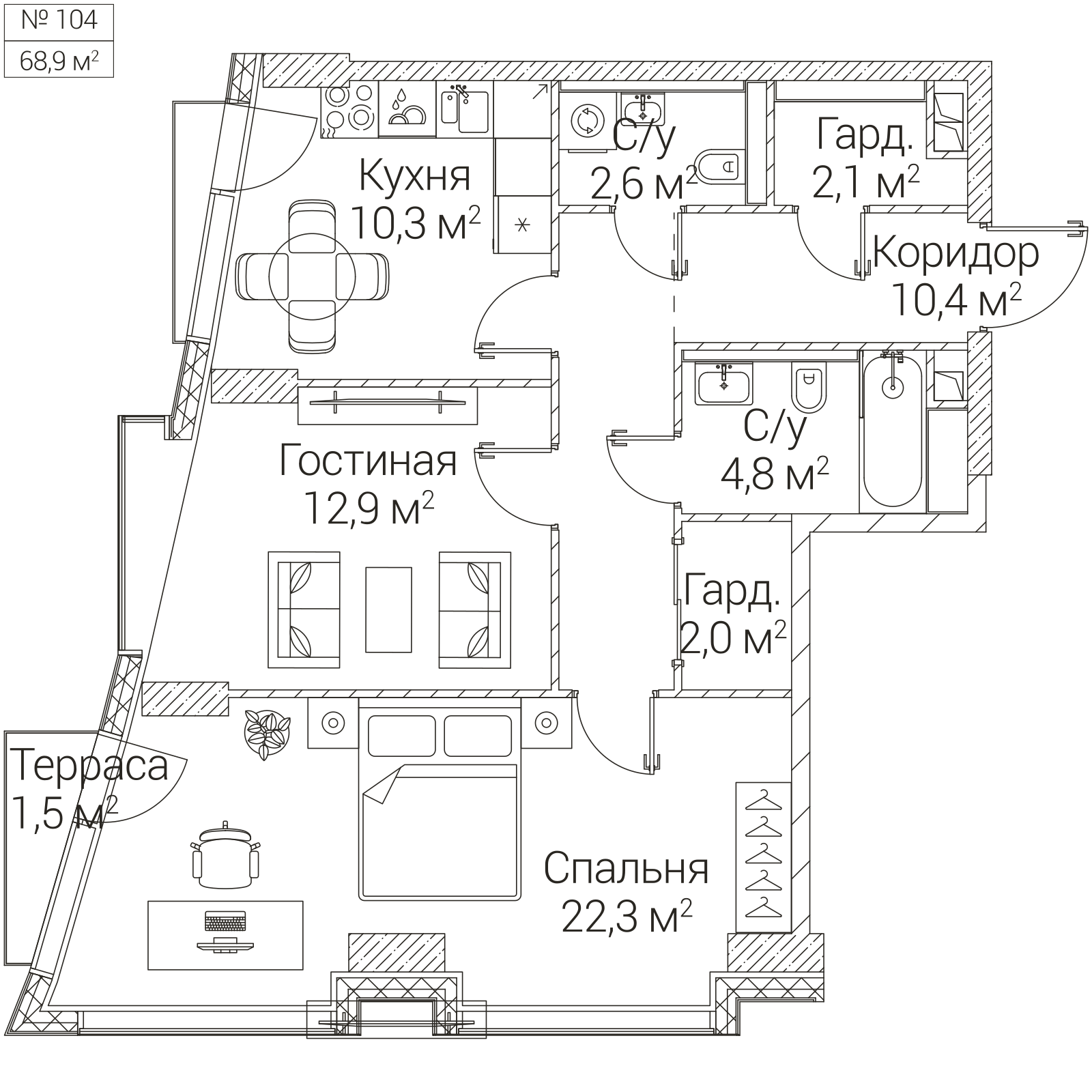 Официальная планировка SEZAR FUTURE, 67,9 м²