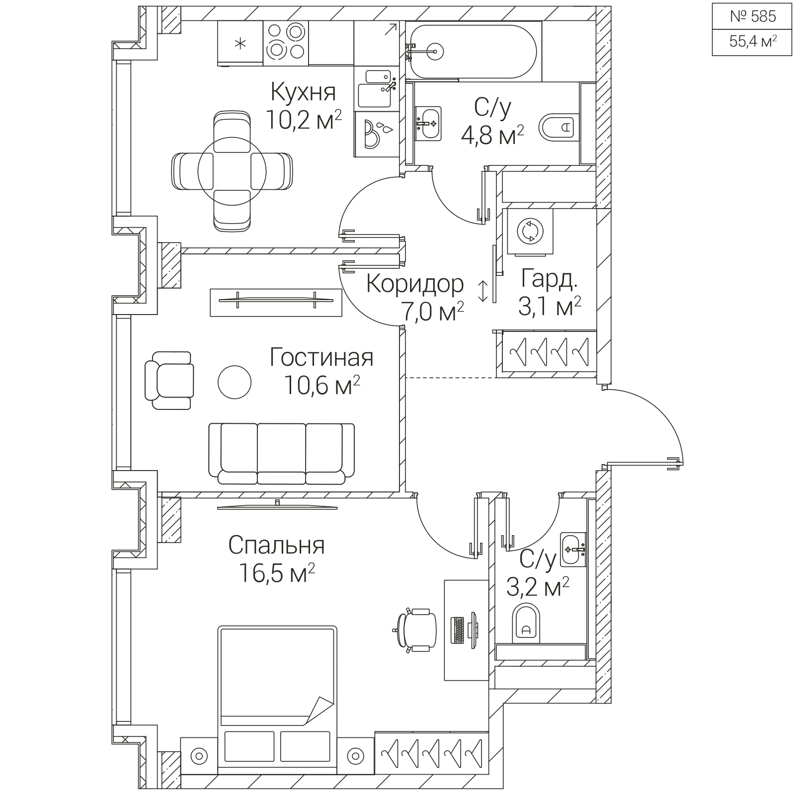 Официальная планировка SEZAR FUTURE, 55,4 м²