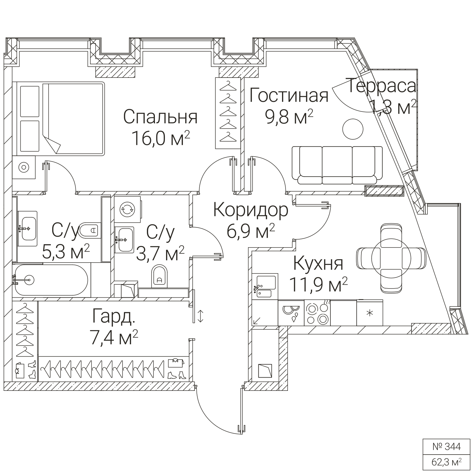 Официальная планировка SEZAR FUTURE, 61,4 м²