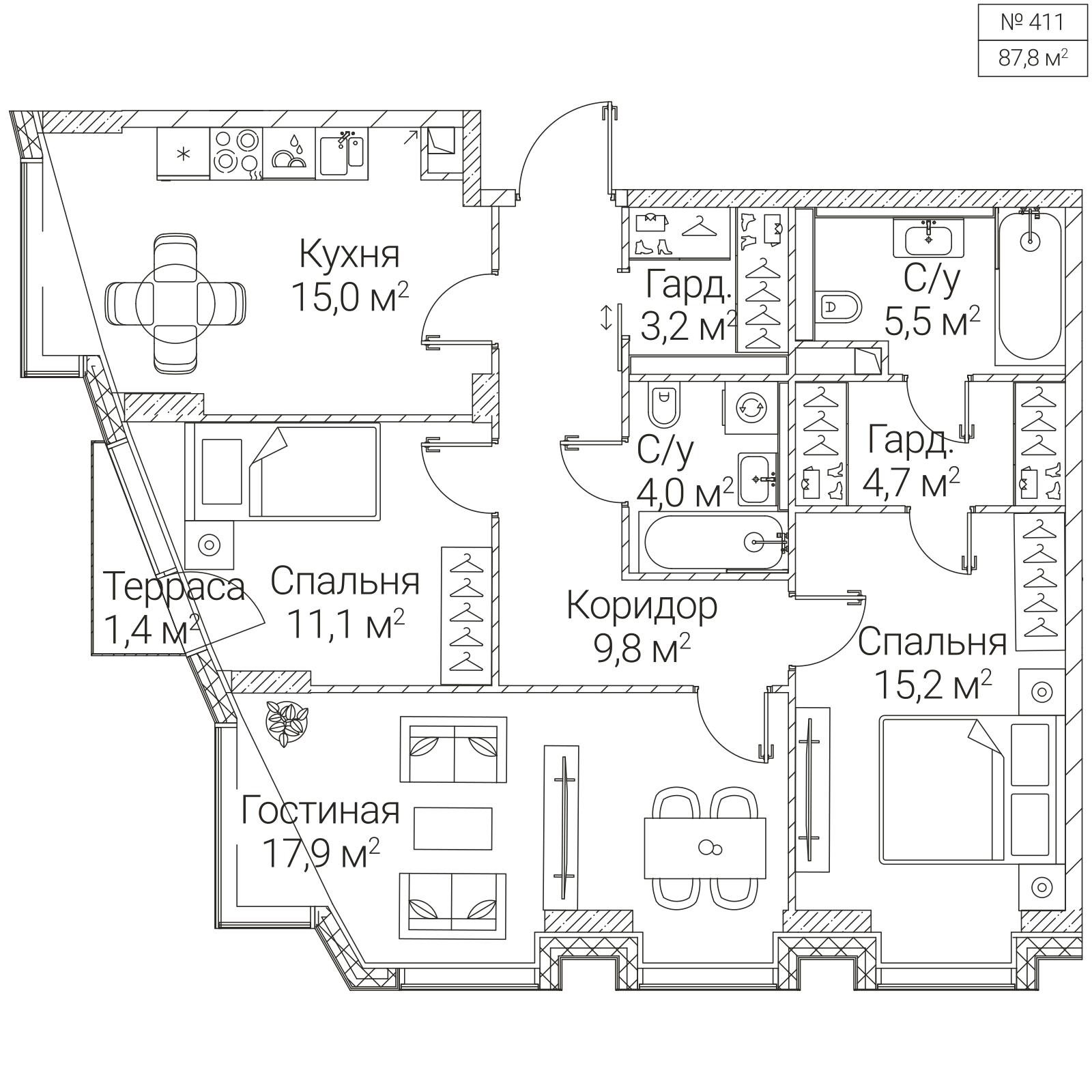 Официальная планировка SEZAR FUTURE, 86,8 м²