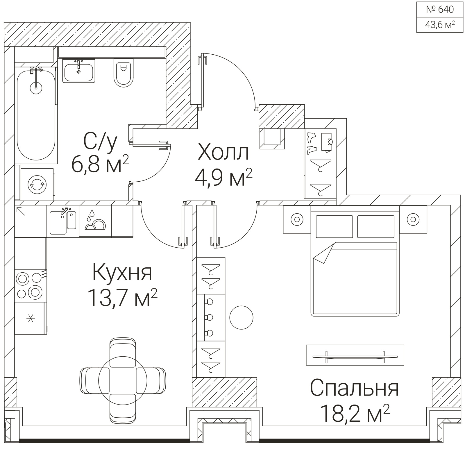 Официальная планировка SEZAR FUTURE, 43,6 м²