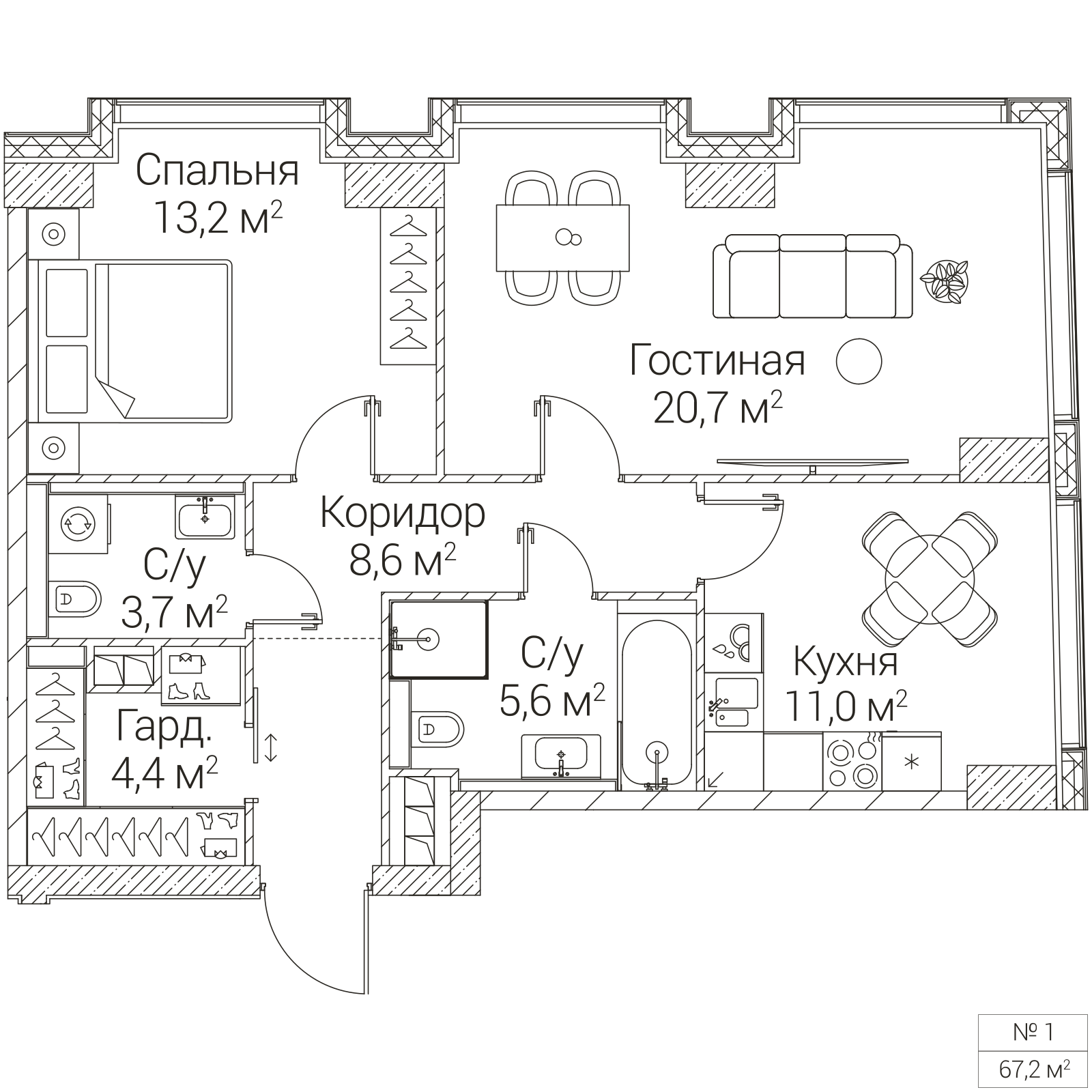 Официальная планировка SEZAR FUTURE, 67,2 м²