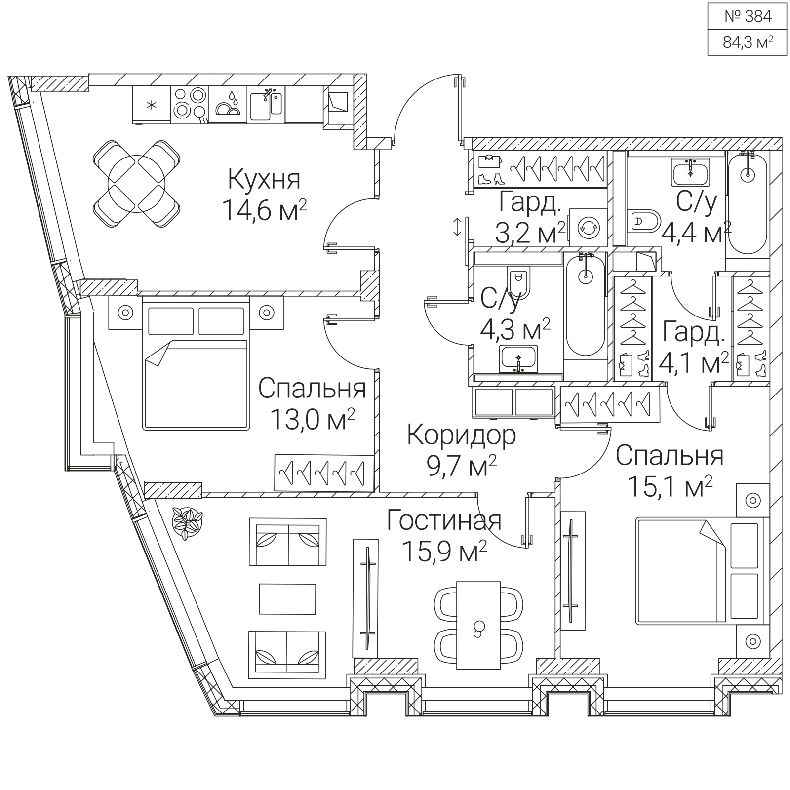 Официальная планировка SEZAR FUTURE, 84,3 м²