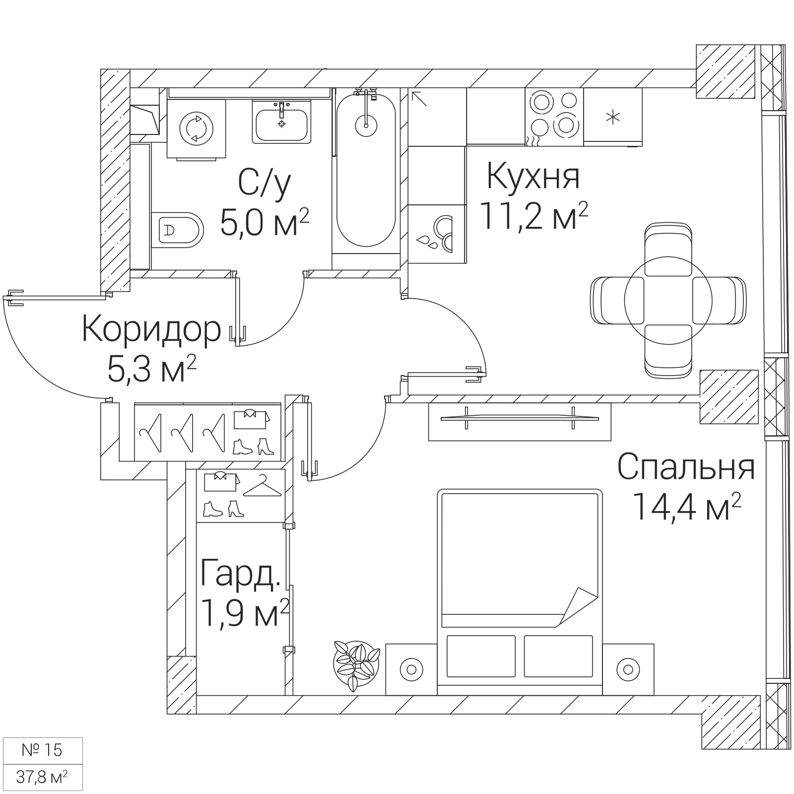 Официальная планировка SEZAR FUTURE, 37,8 м²