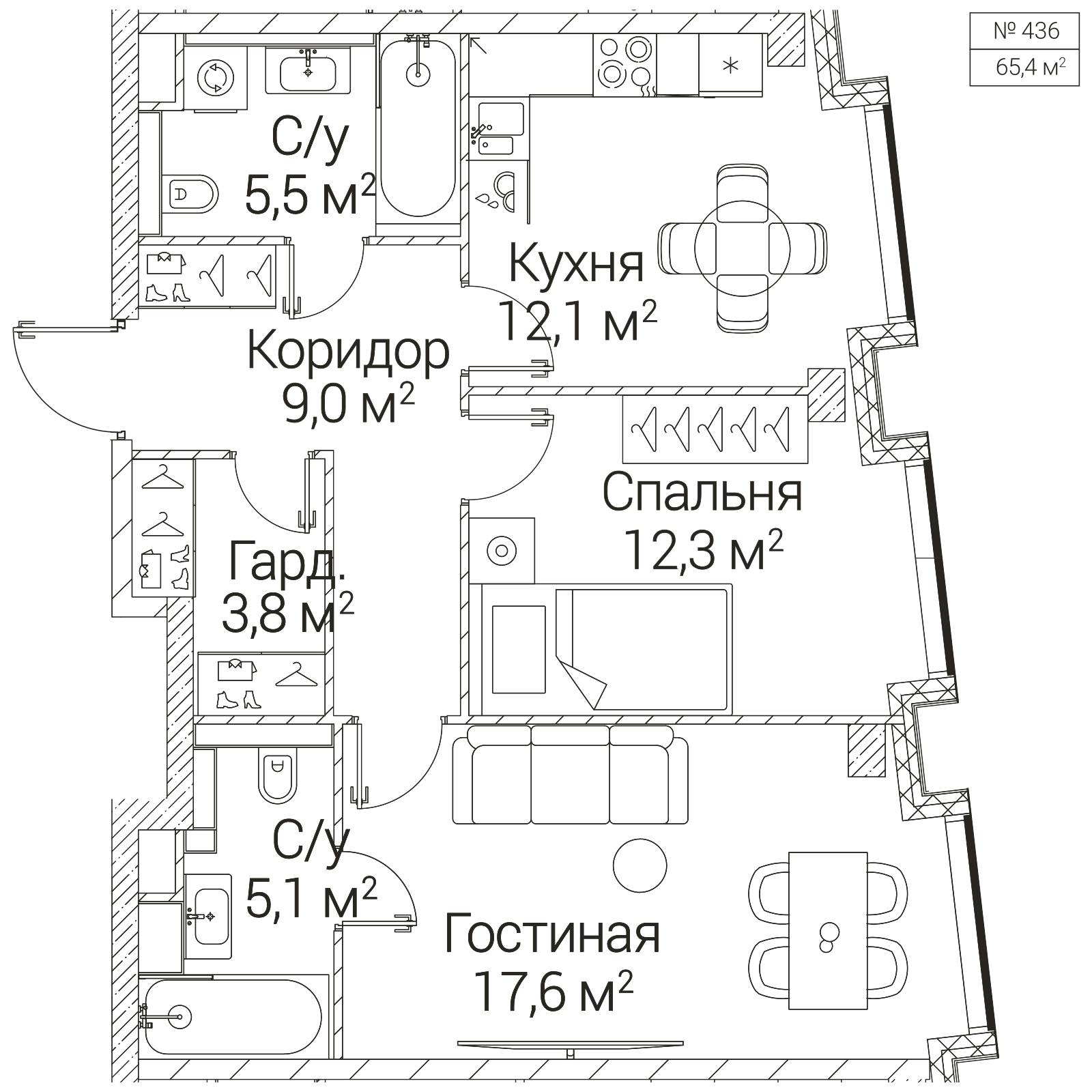 Официальная планировка SEZAR FUTURE, 65,4 м²