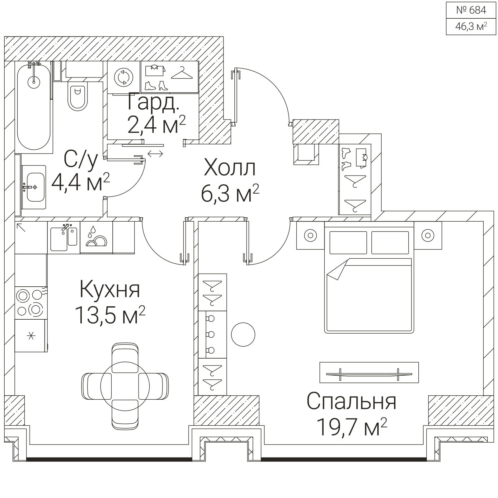 Официальная планировка SEZAR FUTURE, 46,3 м²