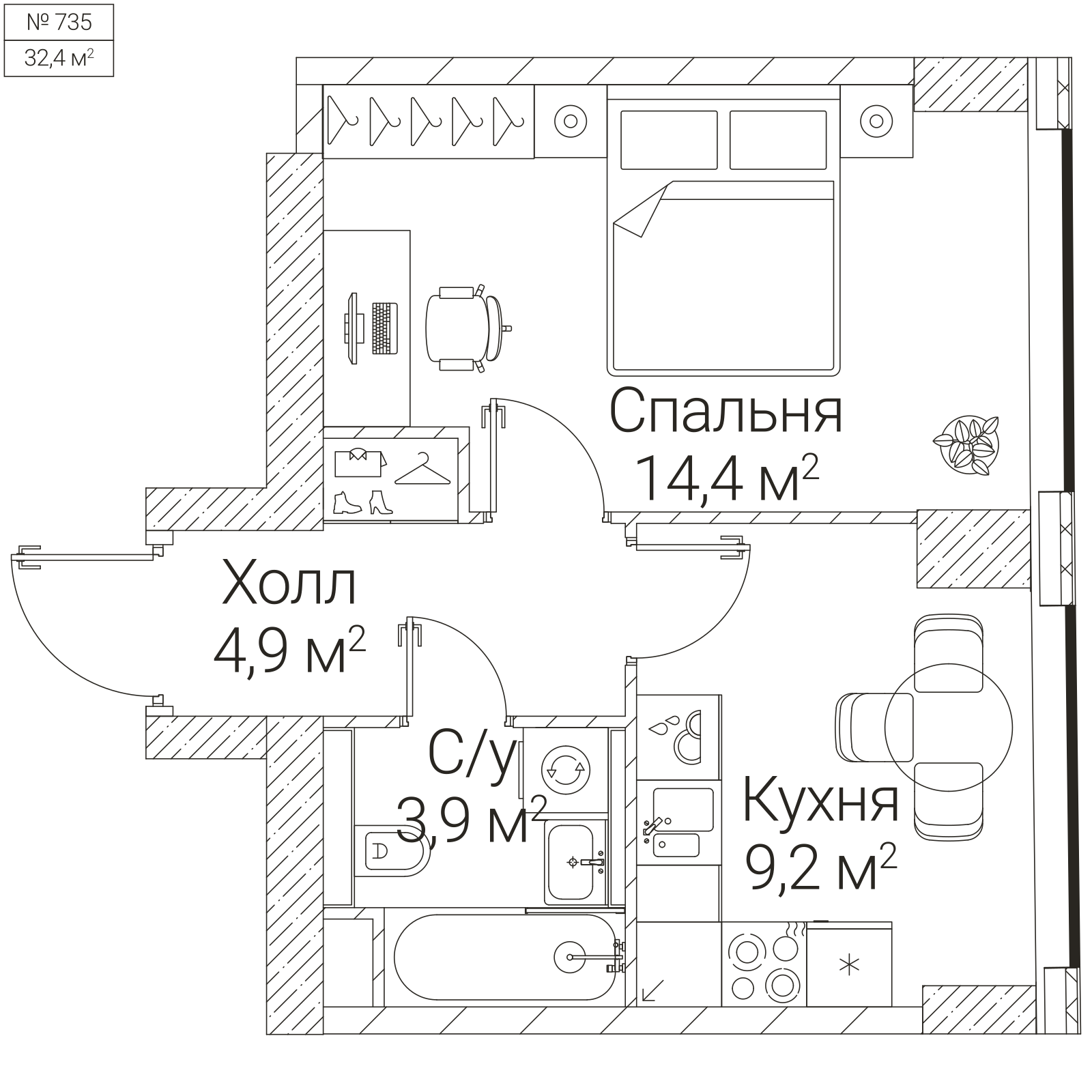 Официальная планировка SEZAR FUTURE, 32,4 м²