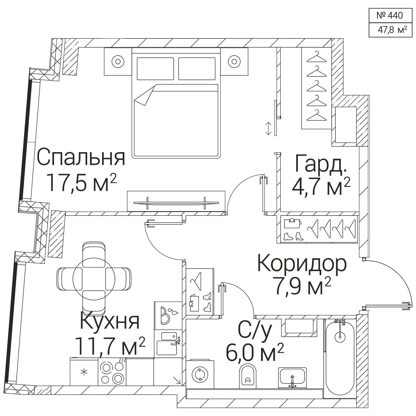 Официальная планировка SEZAR FUTURE, 47,8 м²