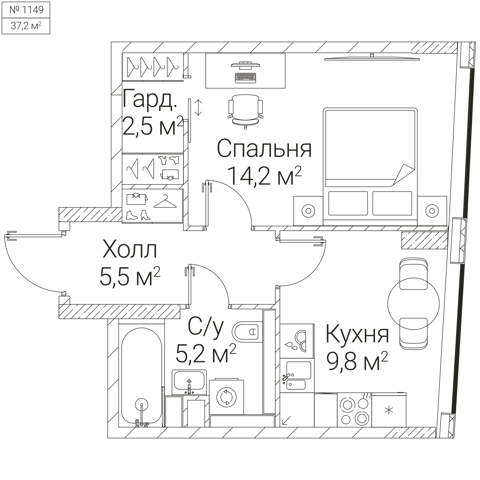 Официальная планировка SEZAR FUTURE, 37,2 м²