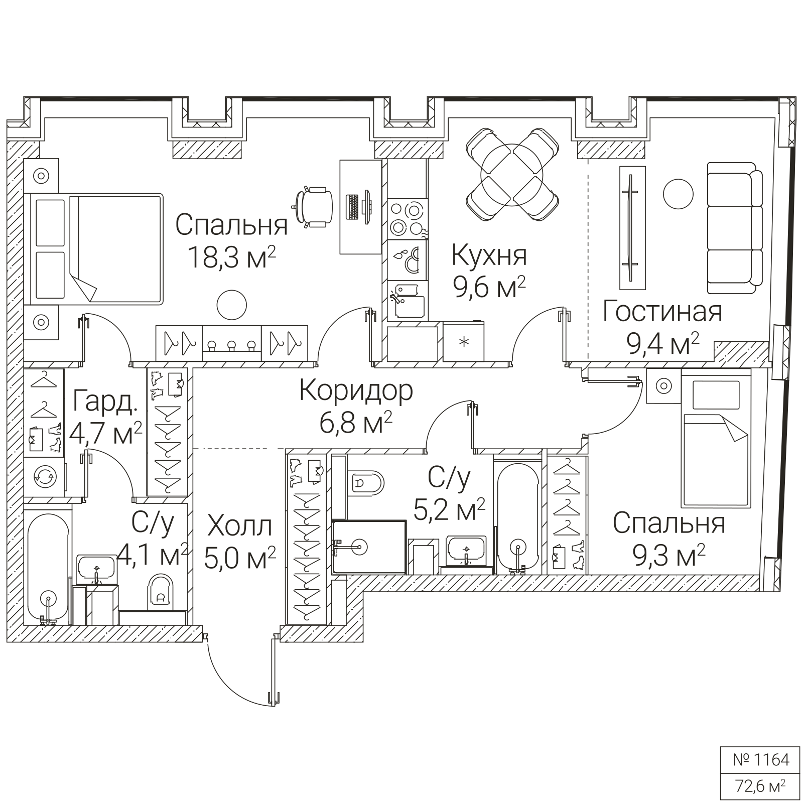 Официальная планировка SEZAR FUTURE, 72,6 м²