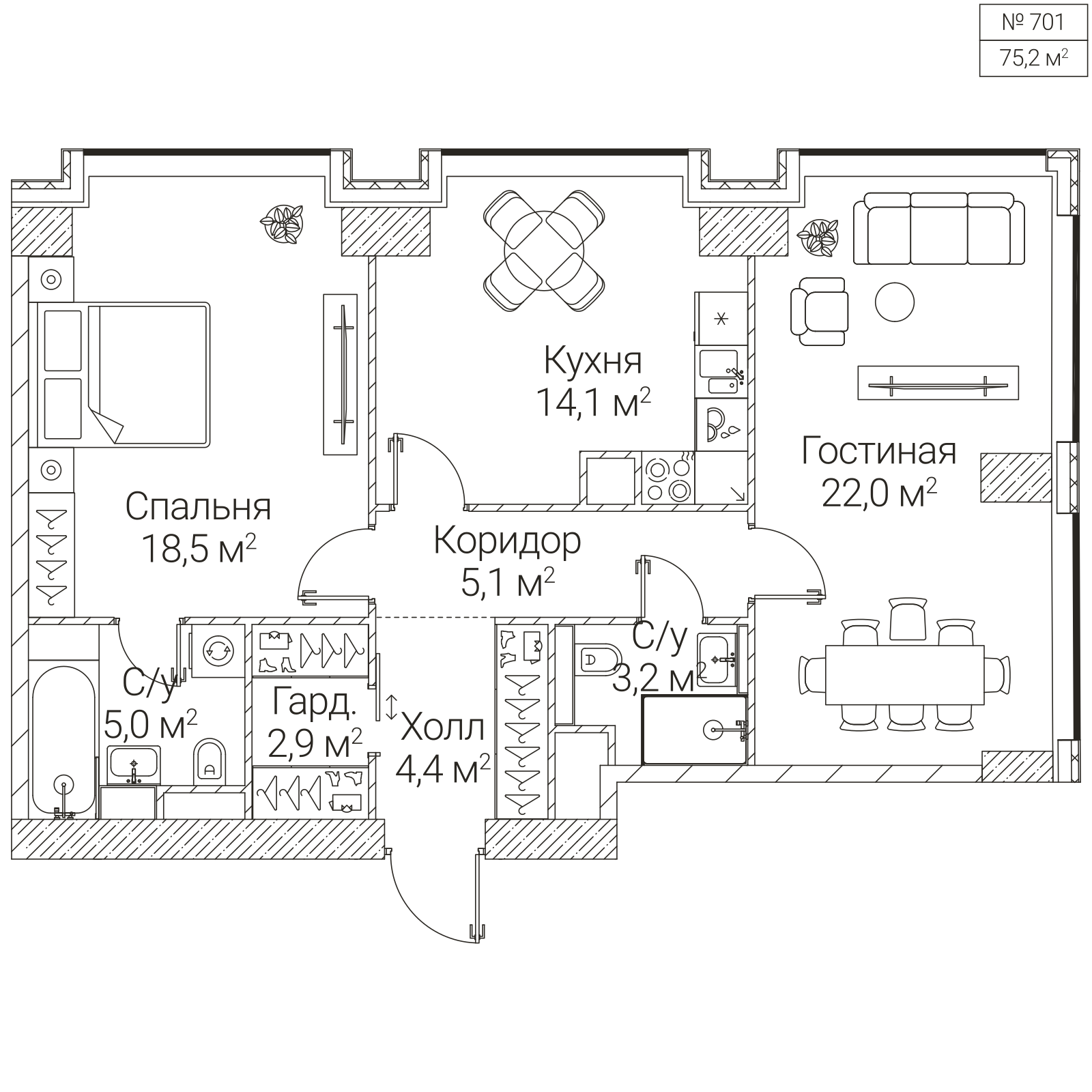 Официальная планировка SEZAR FUTURE, 75,2 м²