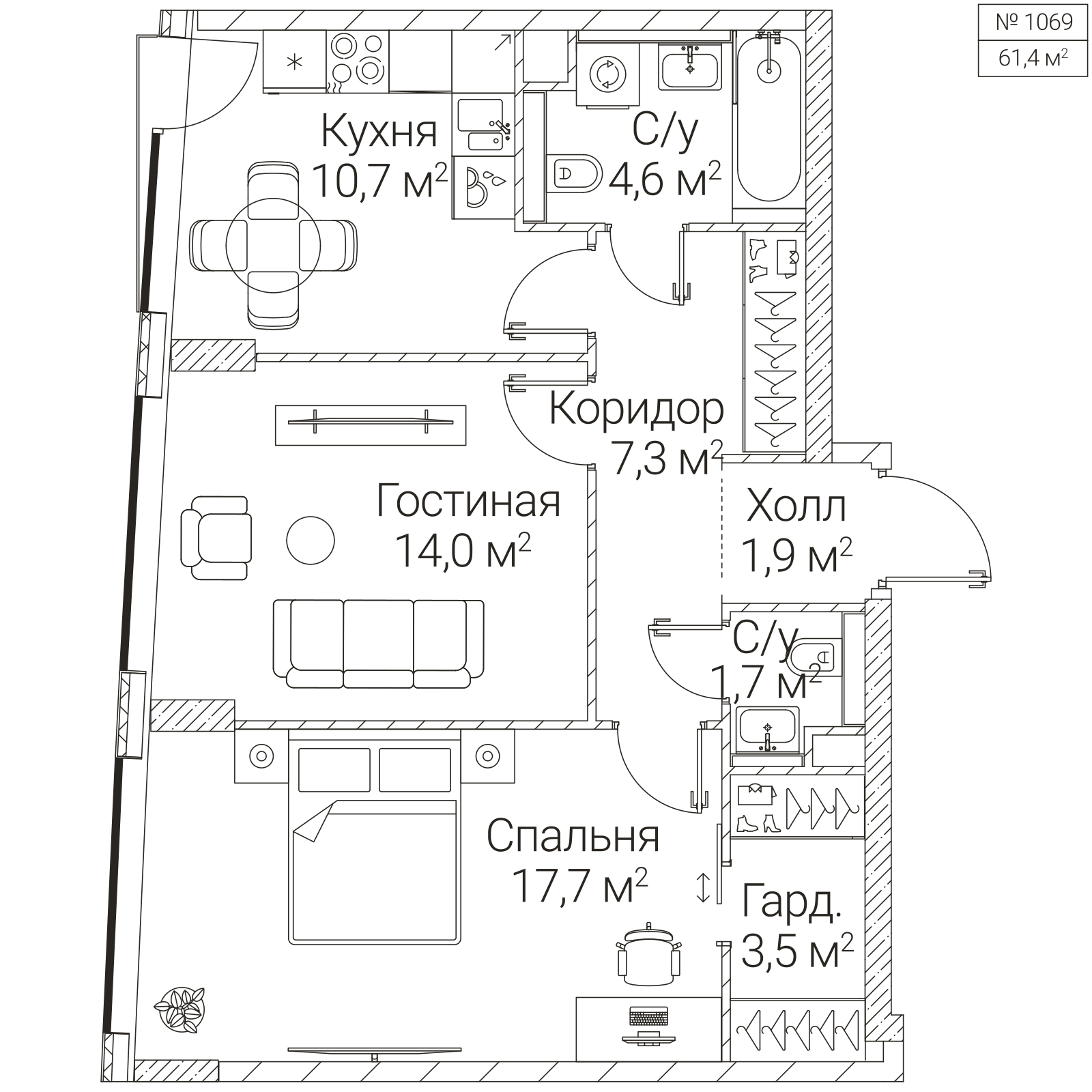 Официальная планировка SEZAR FUTURE, 61,4 м²