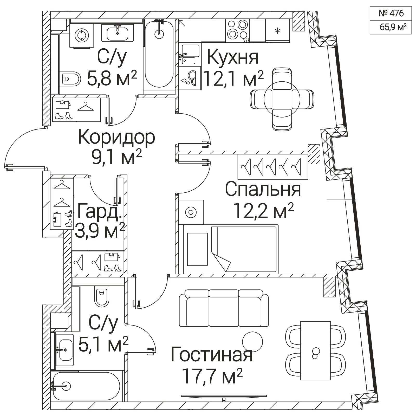 Официальная планировка SEZAR FUTURE, 65,9 м²