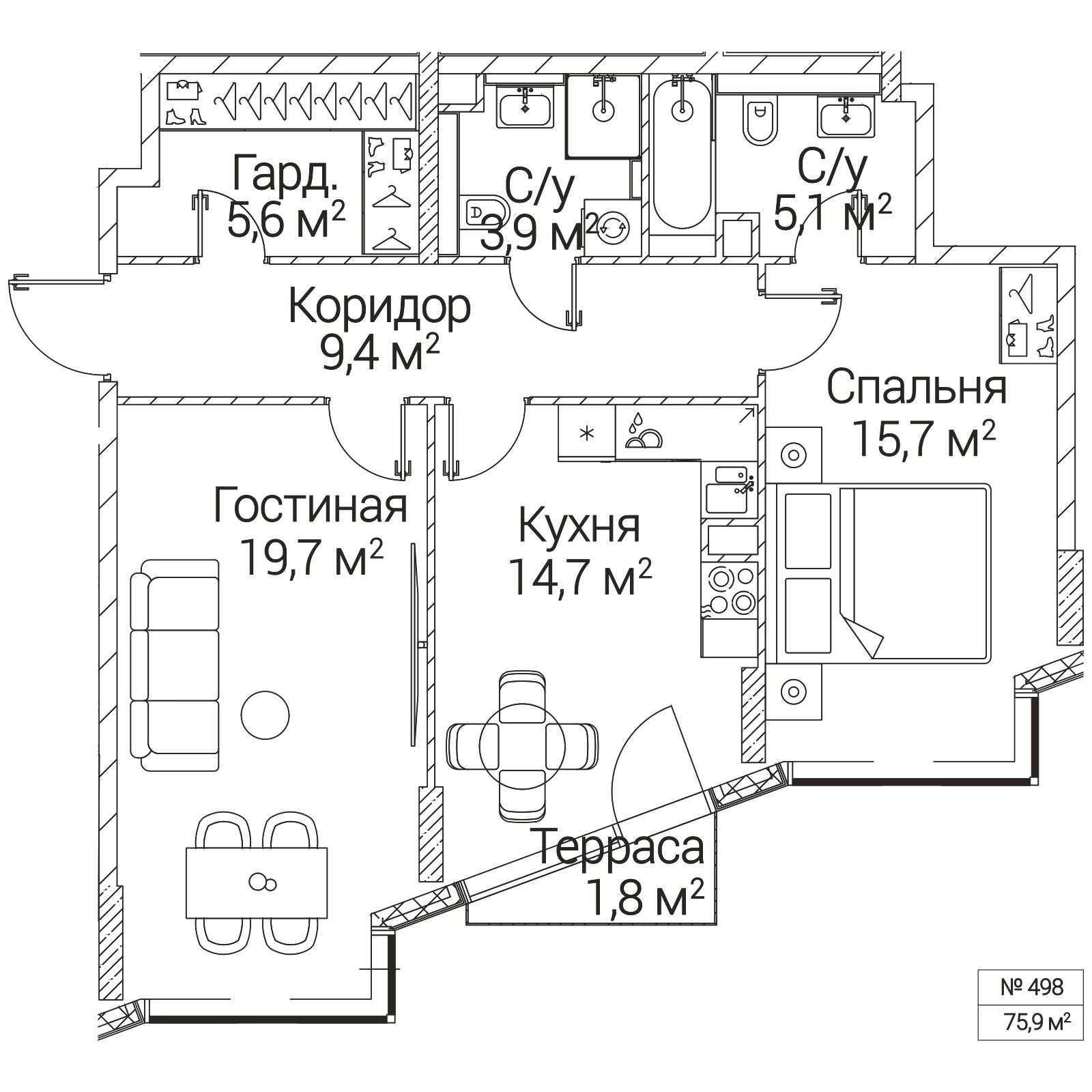 Официальная планировка SEZAR FUTURE, 74,6 м²