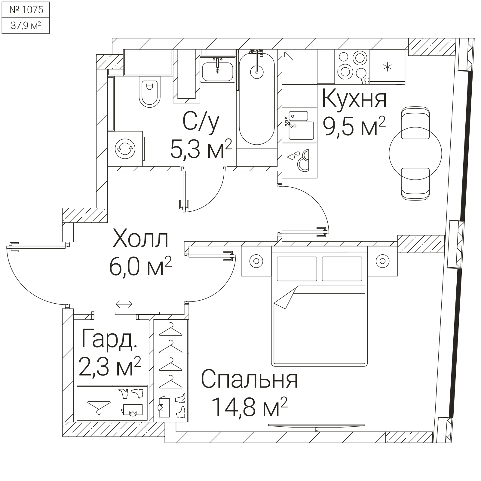 Официальная планировка SEZAR FUTURE, 37,9 м²