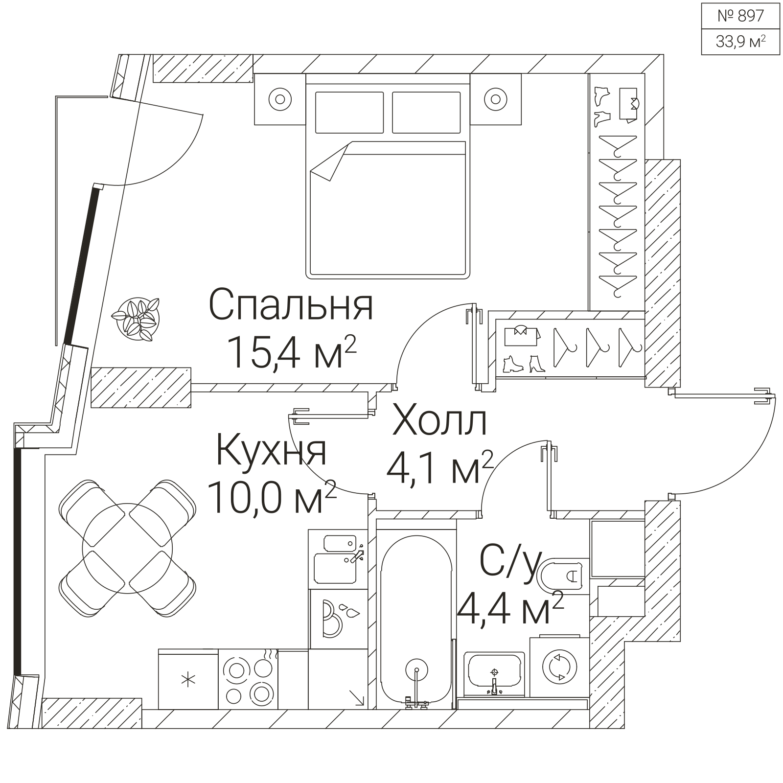 Официальная планировка SEZAR FUTURE, 33,9 м²