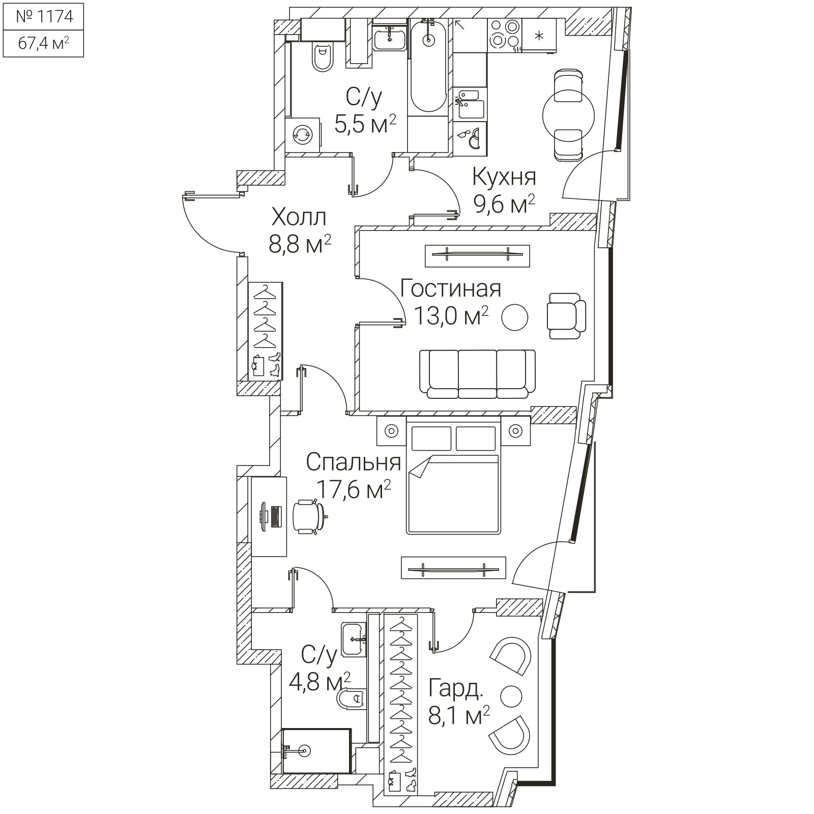 Официальная планировка SEZAR FUTURE, 67,4 м²