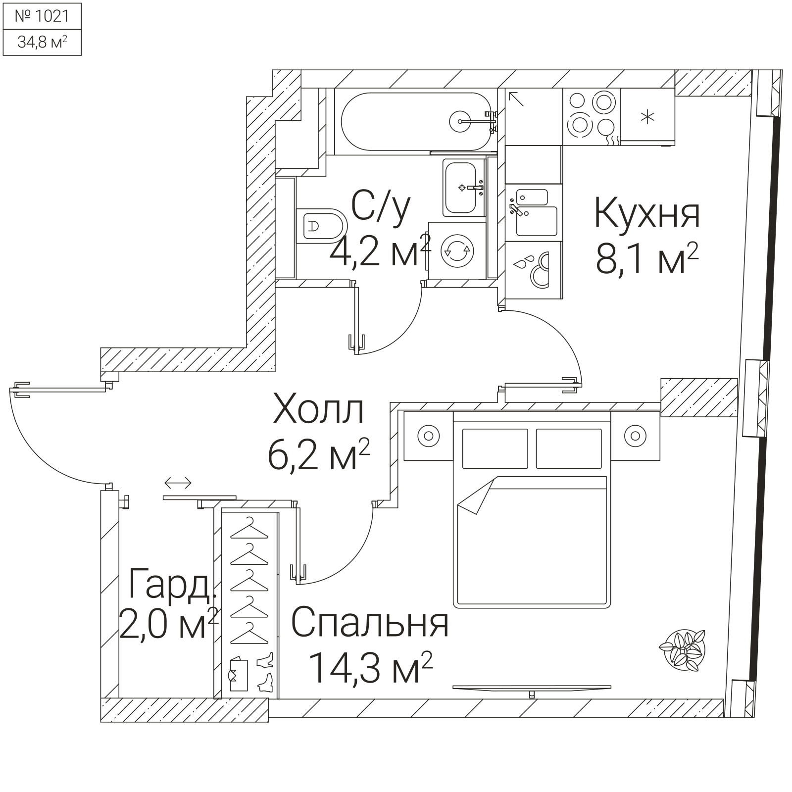 Официальная планировка SEZAR FUTURE, 34,8 м²