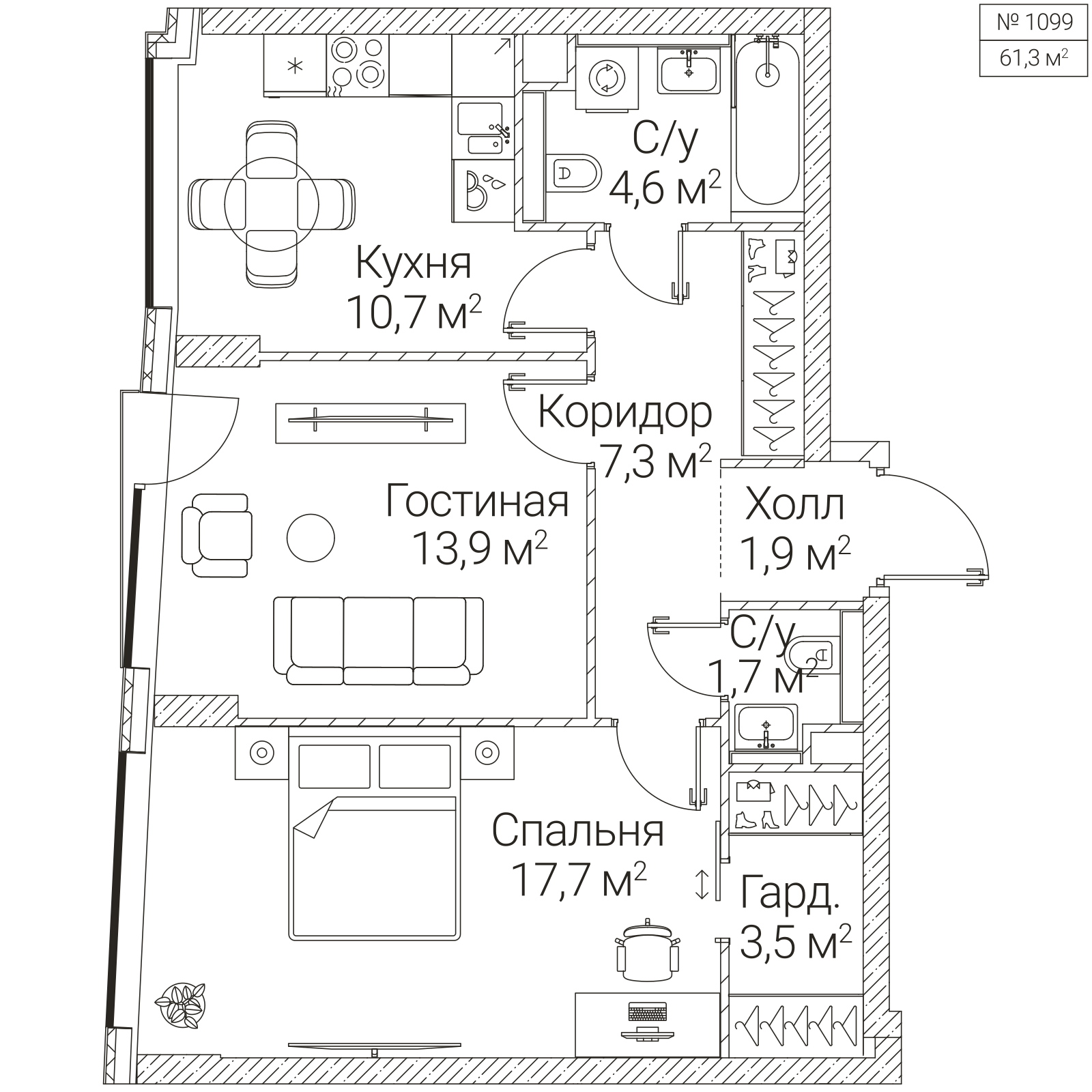 Официальная планировка SEZAR FUTURE, 61,3 м²