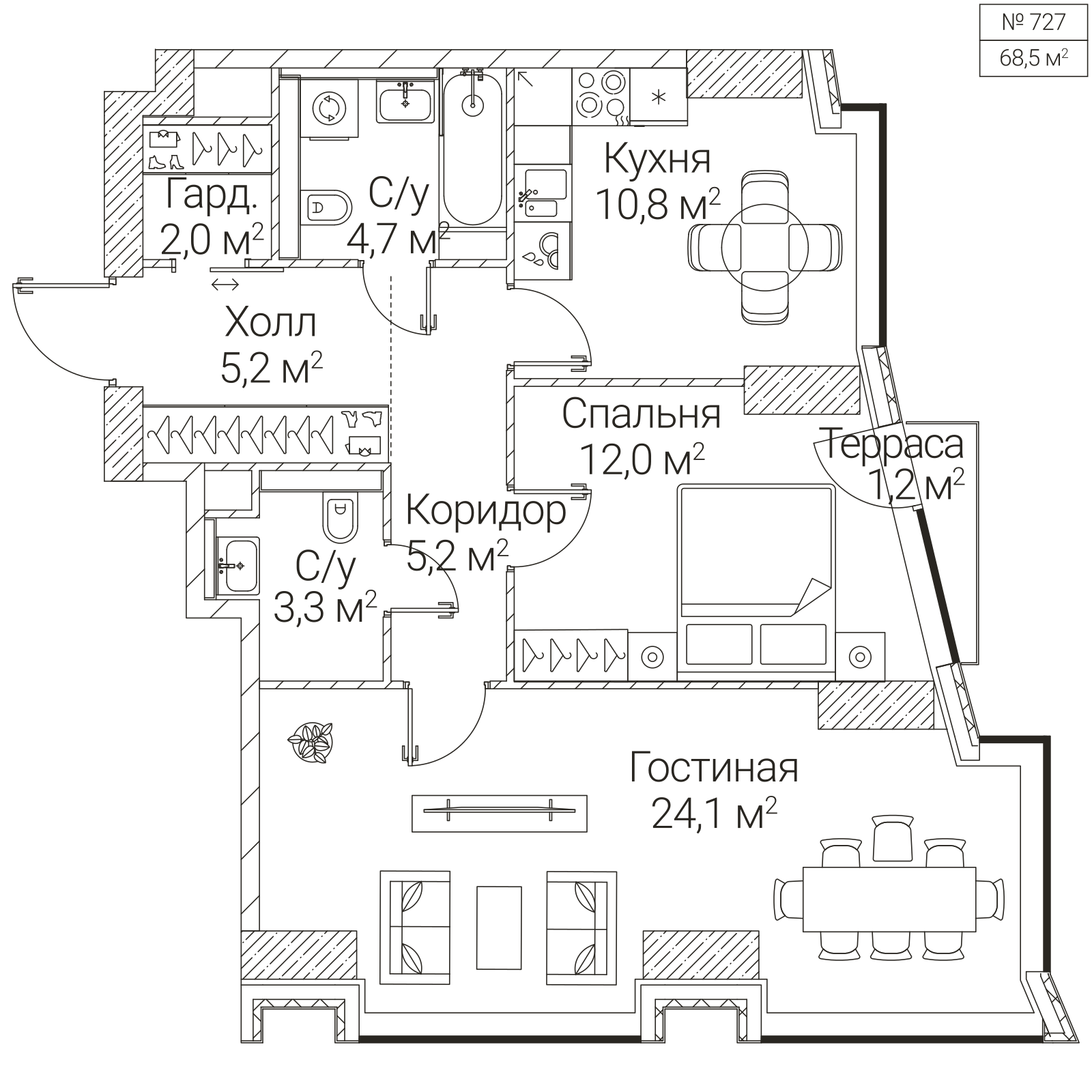 Официальная планировка SEZAR FUTURE, 67,7 м²