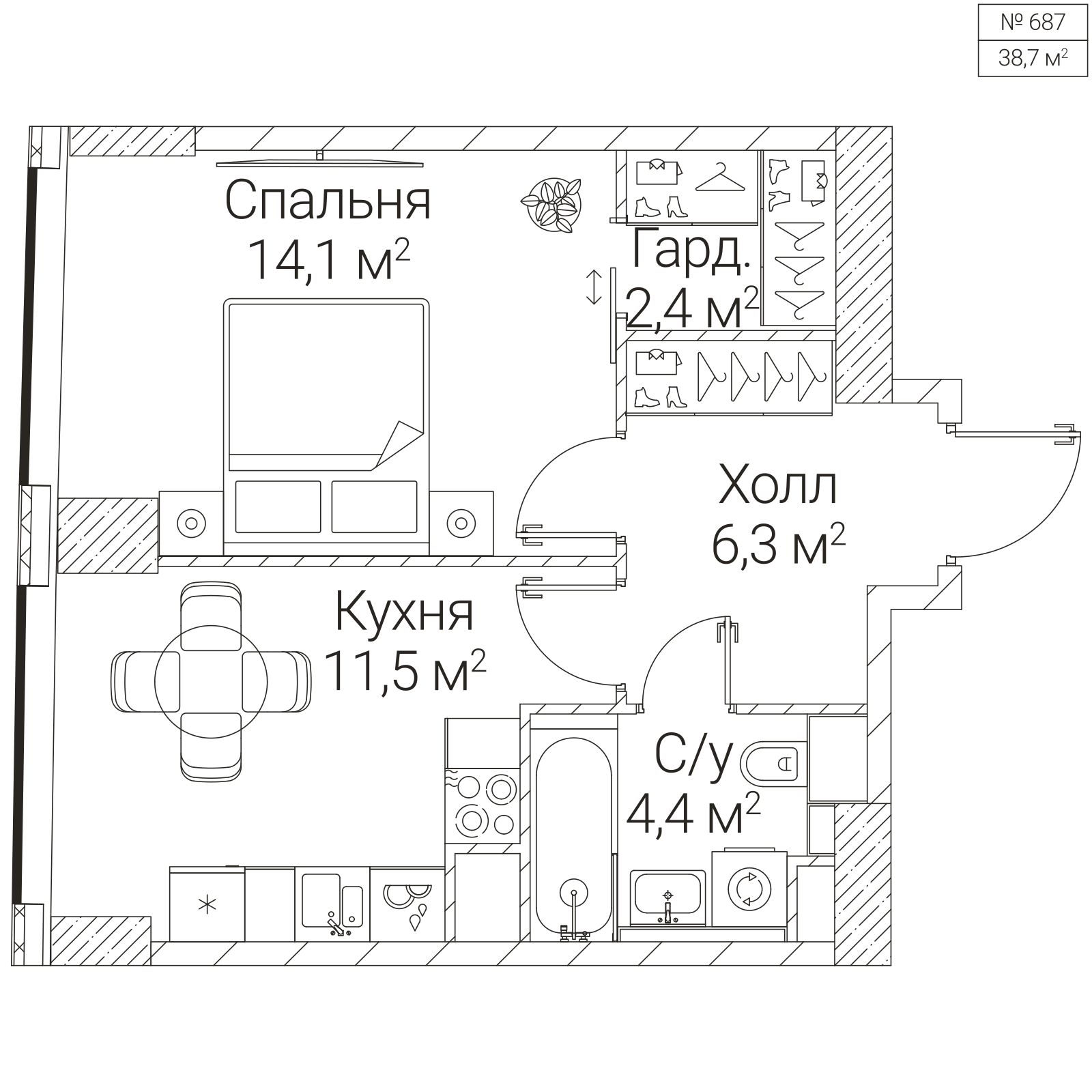 Официальная планировка SEZAR FUTURE, 38,7 м²
