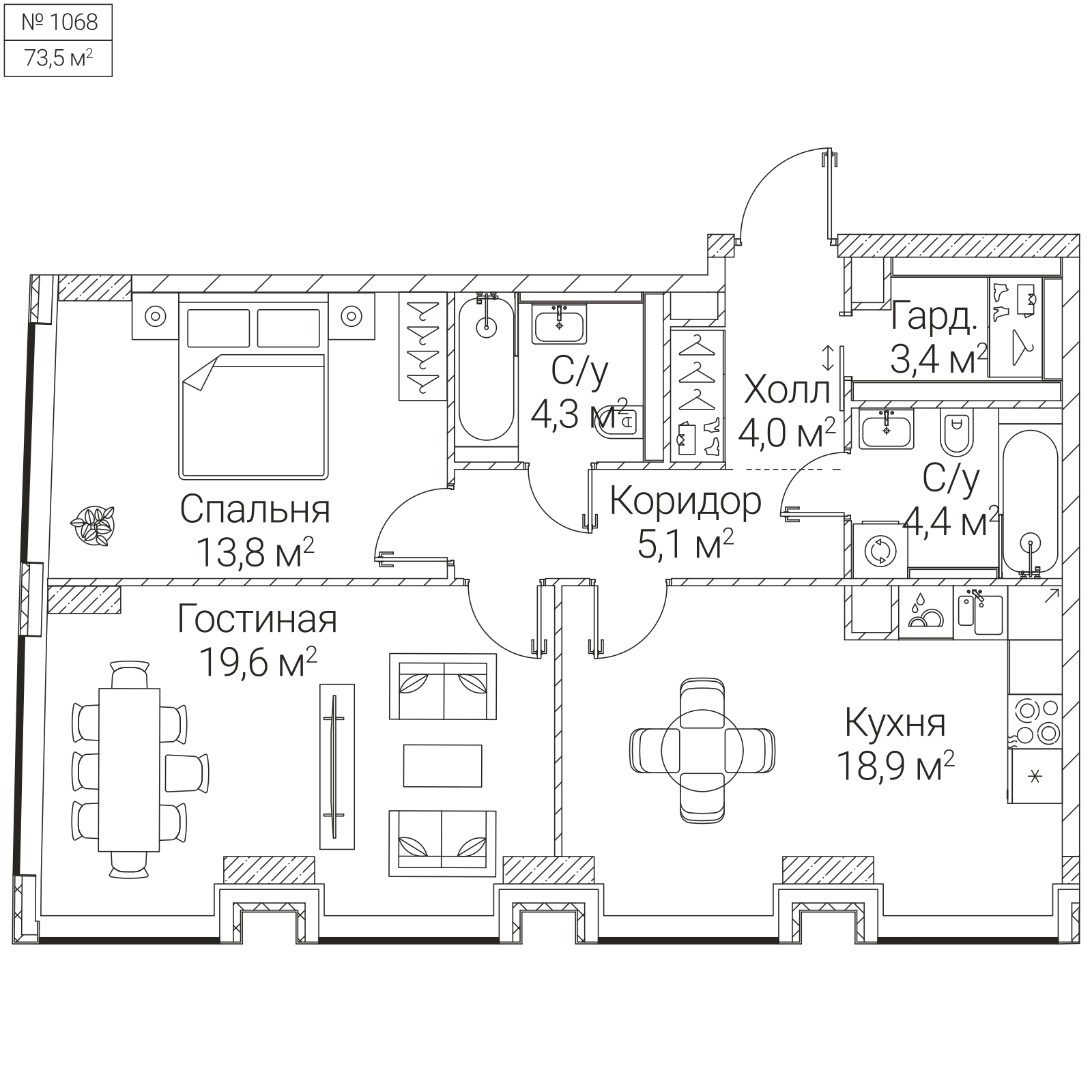 Официальная планировка SEZAR FUTURE, 73,5 м²