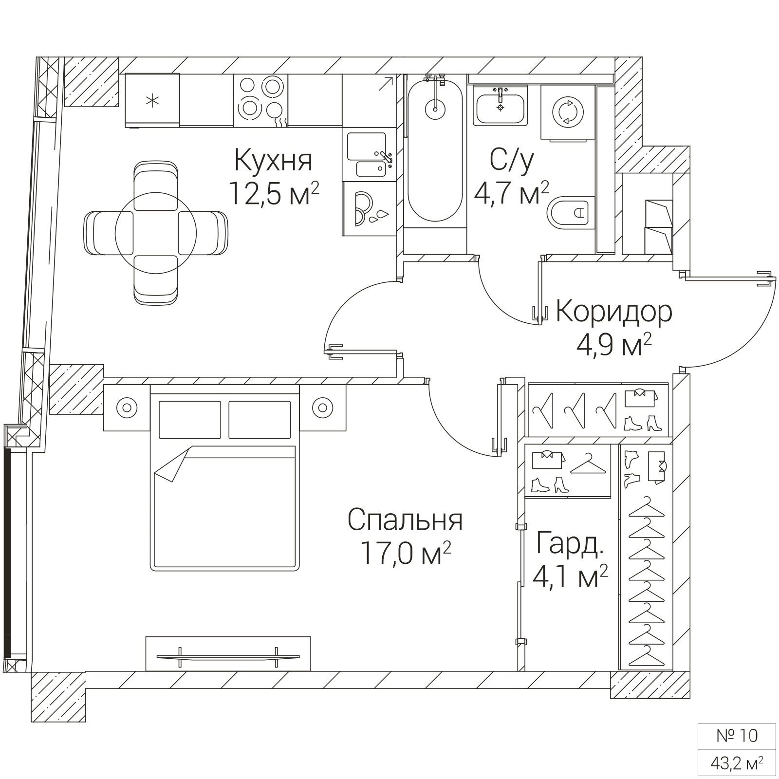 Официальная планировка SEZAR FUTURE, 43,2 м²