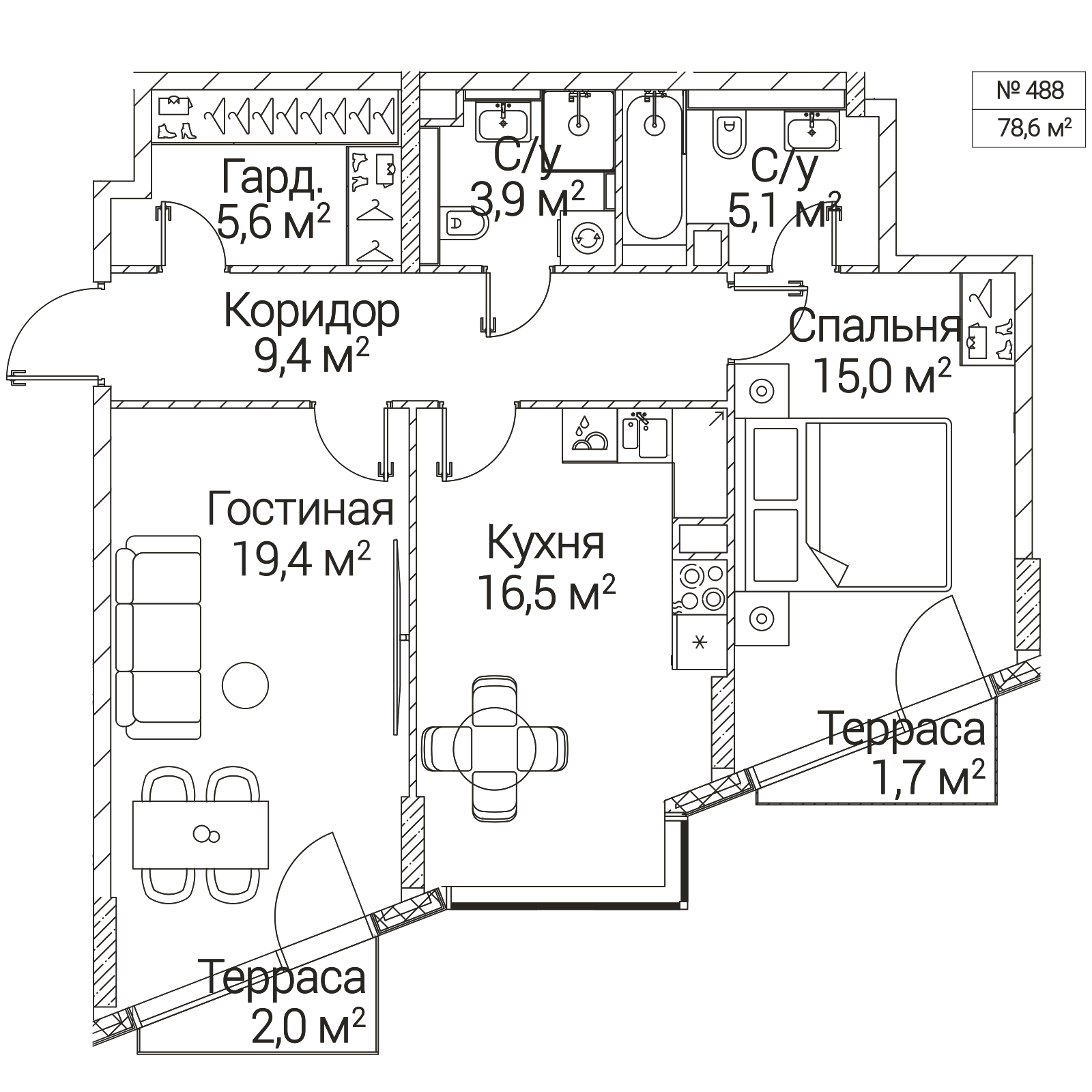 Официальная планировка SEZAR FUTURE, 76 м²
