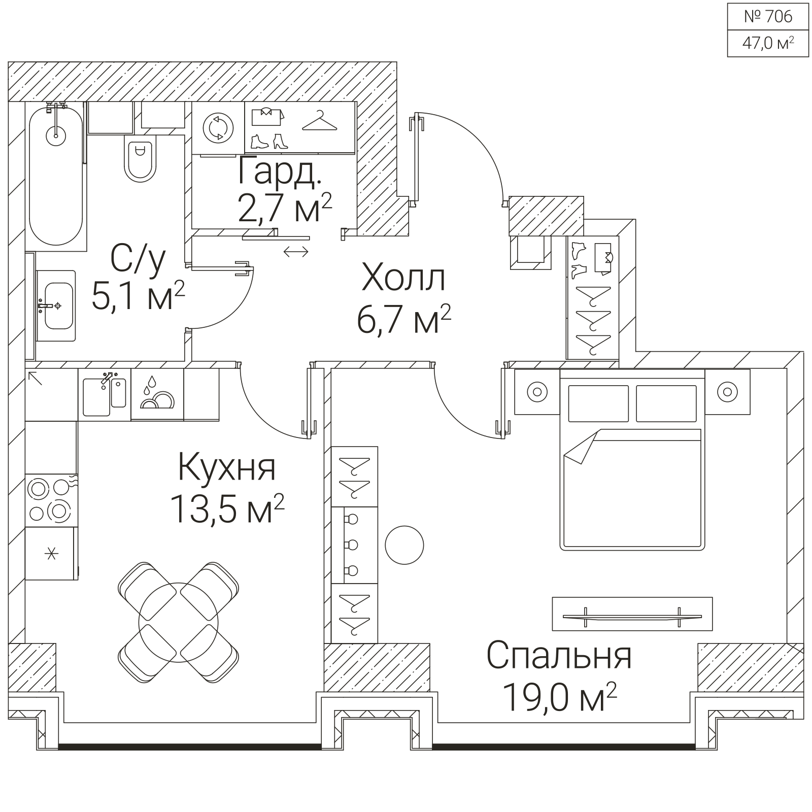Официальная планировка SEZAR FUTURE, 47 м²
