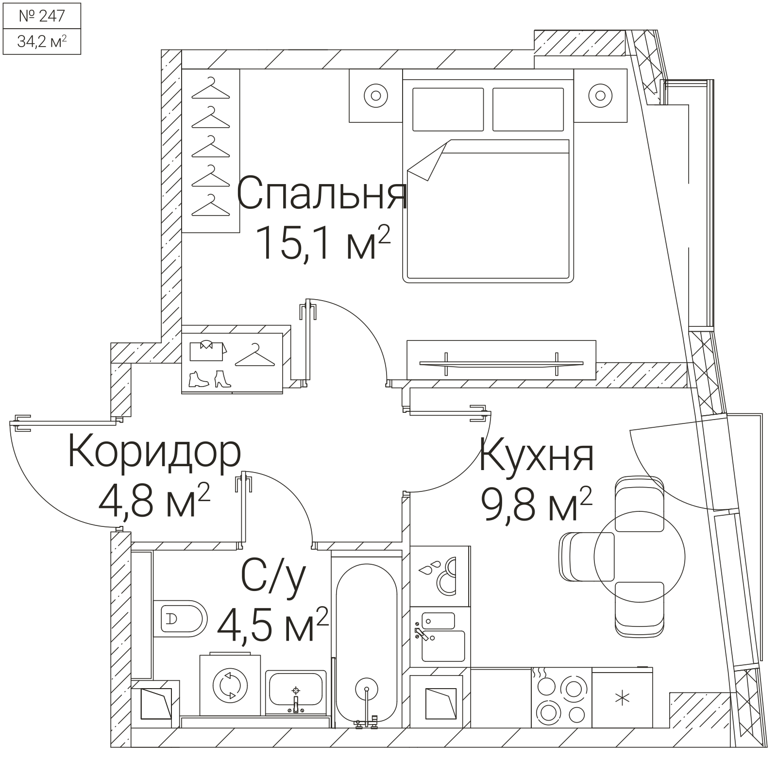 Официальная планировка SEZAR FUTURE, 34,2 м²