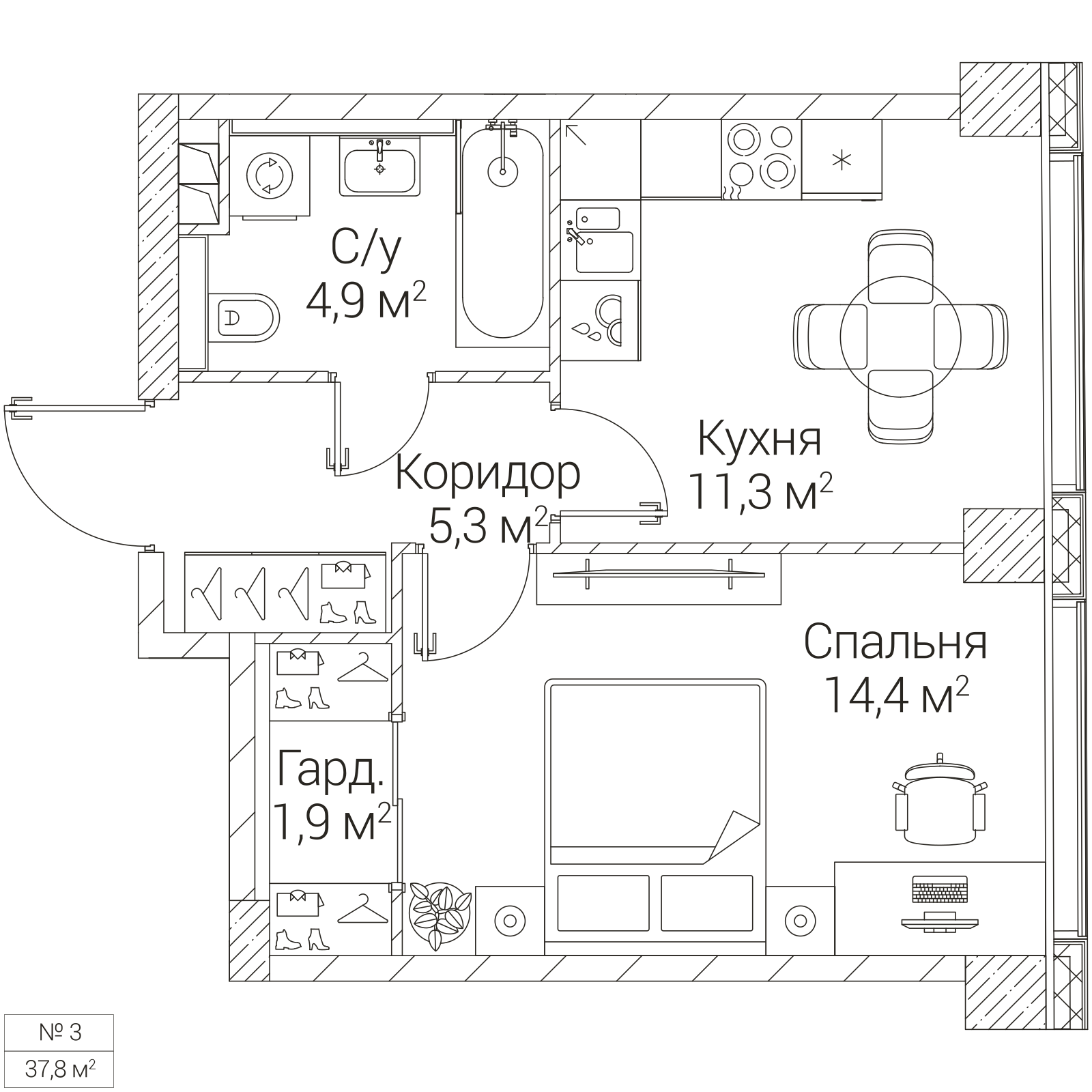 Официальная планировка SEZAR FUTURE, 37,8 м²